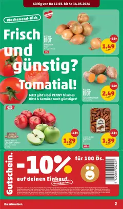Penny Markt - Flugblatt ab 12.03.2026 gültig | Seite: 2 | Produkte: Zwiebeln, Gemüse, Obst, Äpfel