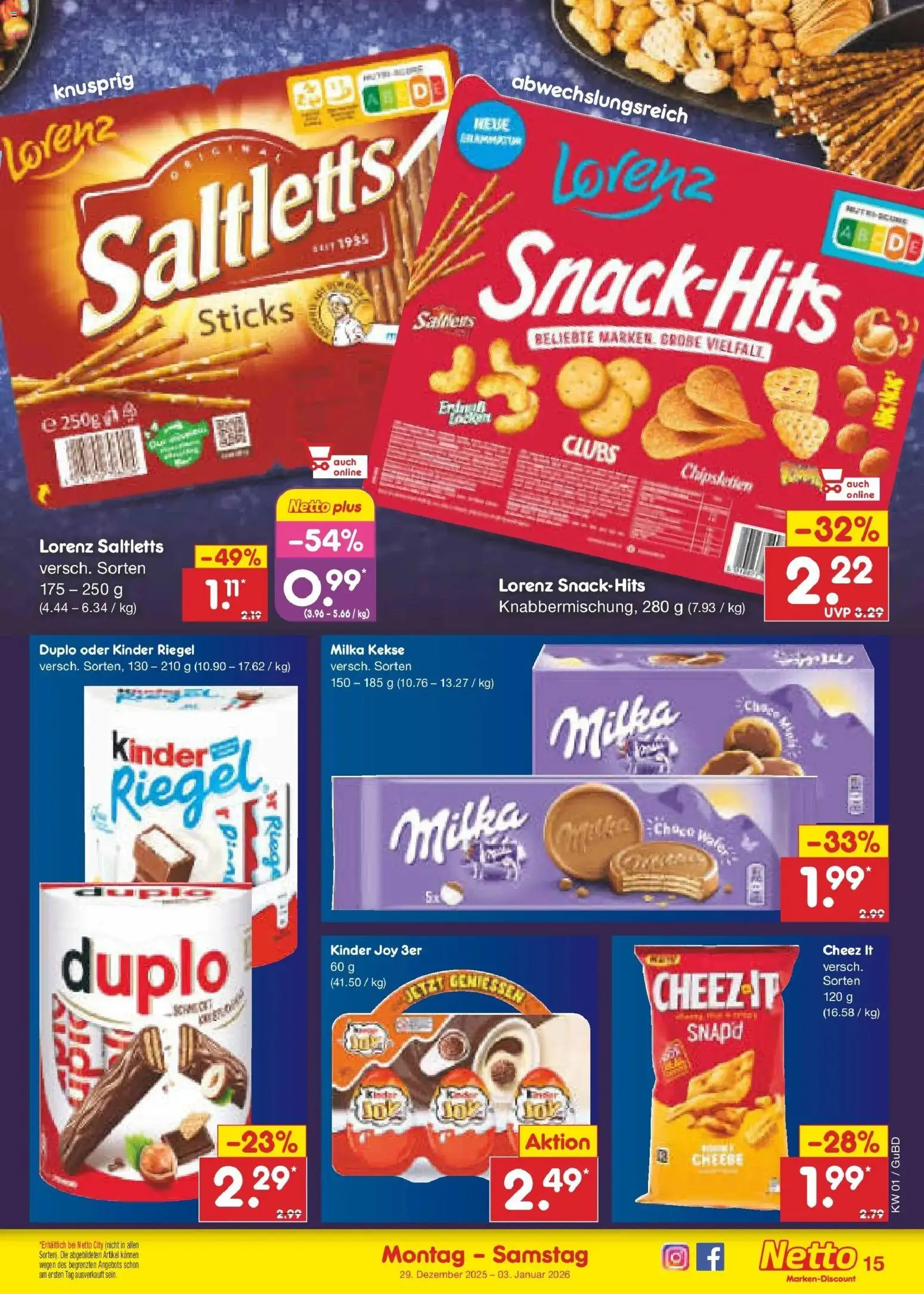 Netto Marken-Discount prospekt Augustusburg	 – gültig ab 28.12.2025 | Seite: 15 | Produkte: Milka, Kinder riegel, Kinder joy, Kekse