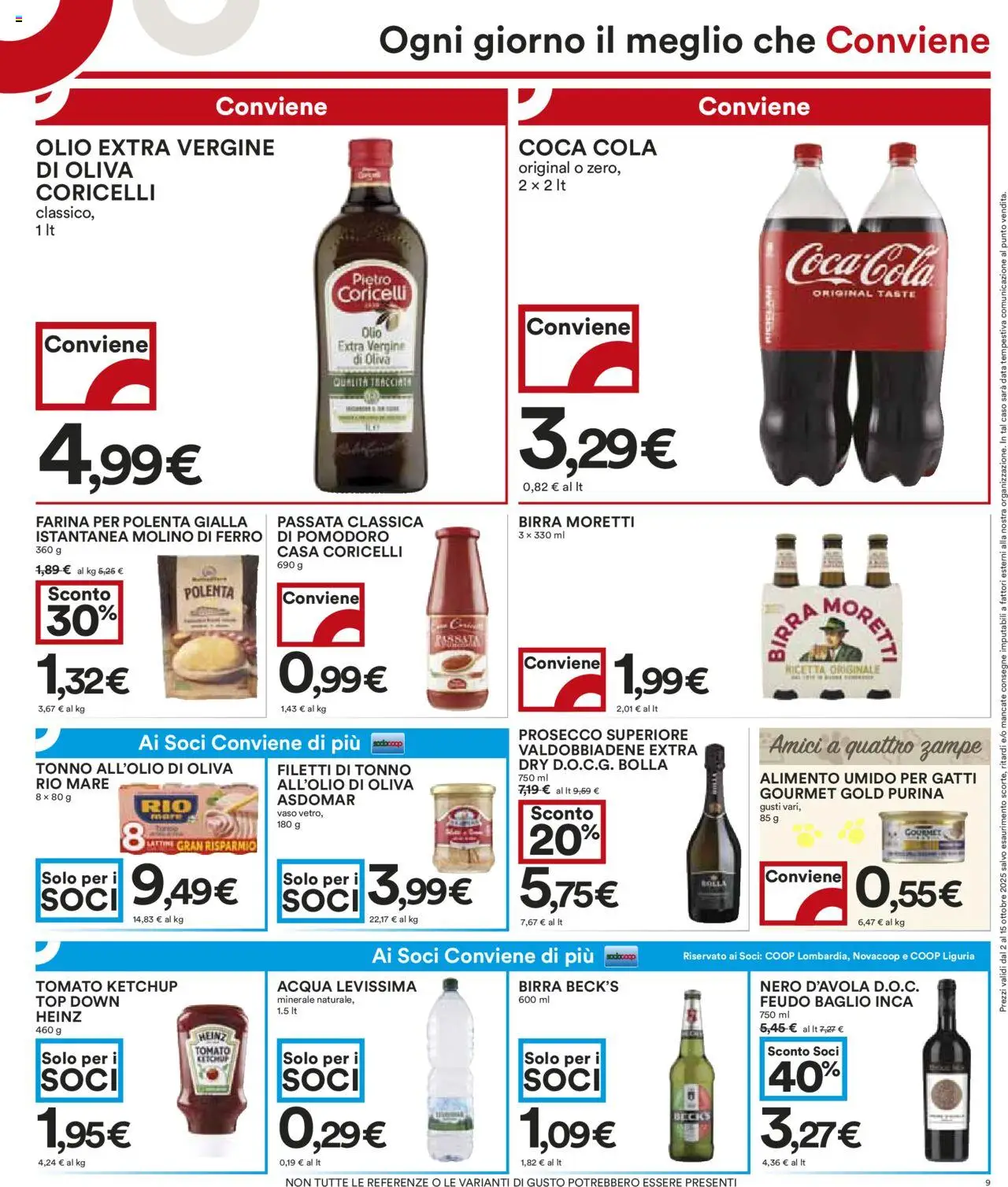 Volantino COOP del 02.10.2025 | Pagina: 9 | Prodotti: Acqua, Olio extra vergine, Vaso, Coca Cola