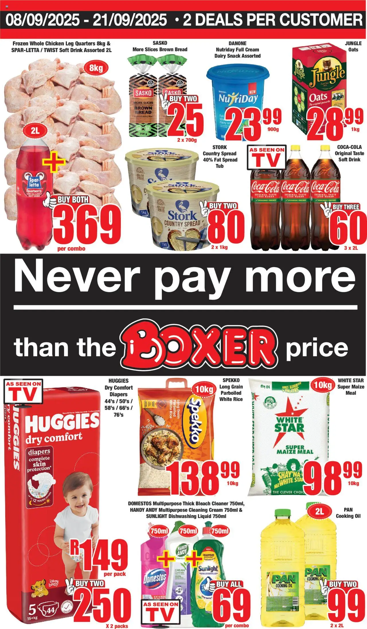 New Boxer catalogue – valid from 08.09.2025 | Page: 1 | Products: Maize meal, Bread, Rice, Fat spread