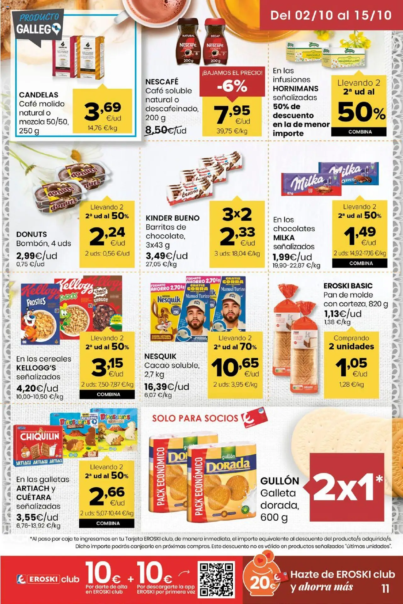 Eroski - Miramos por ti │ válido desde el 02.10.2025 | Página: 11 | Productos: Pan, Café molido, Μηχανή καφέ, Φρυγανιές σικάλεως