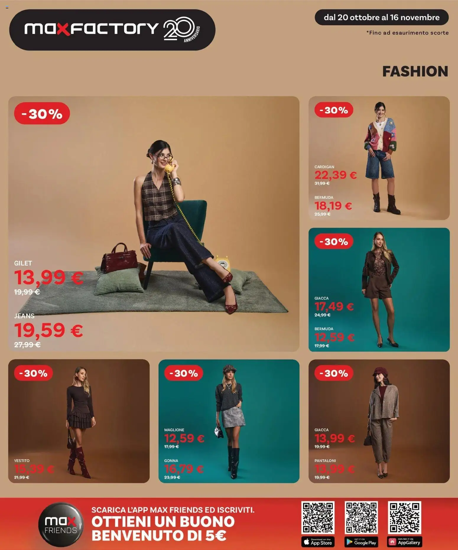 Volantino Max Factory del 20.10.2025 | Pagina: 4 | Prodotti: Bermuda, Gonna, Cardigan, Jeans