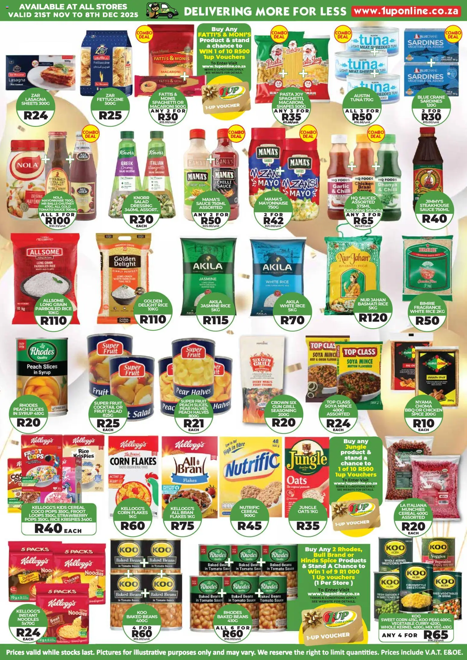 New 1UP Cash & Carry catalogue – valid from 21.11.2025 | Page: 4 | Products: Baked beans, Light, Rice, Noodles