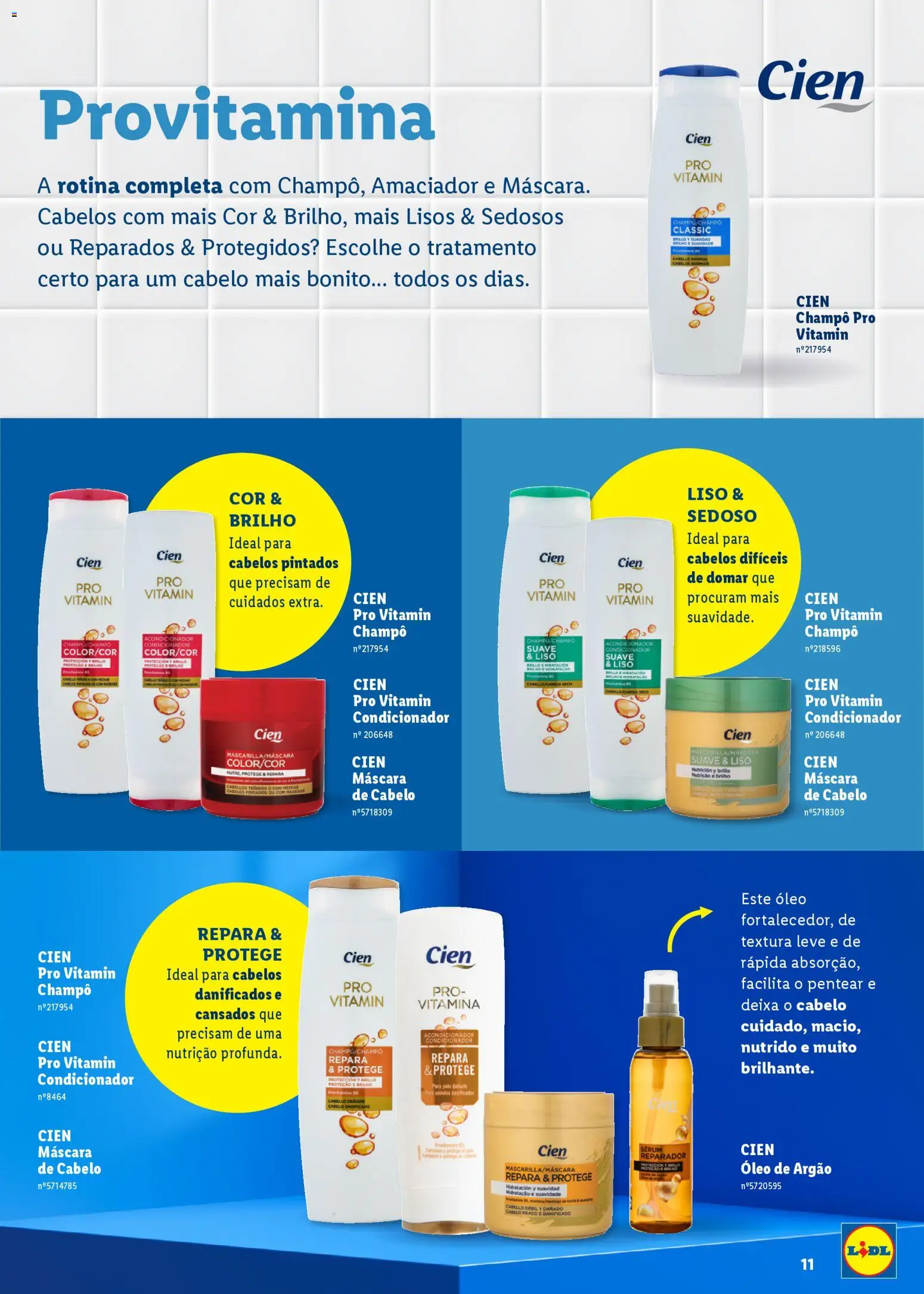 Lidl Beleza Inteligente │ válido de 16.03.2026 | Página: 11 | Produtos: Shampoo, Condicionador, Máscara de cabelo, Cálcio