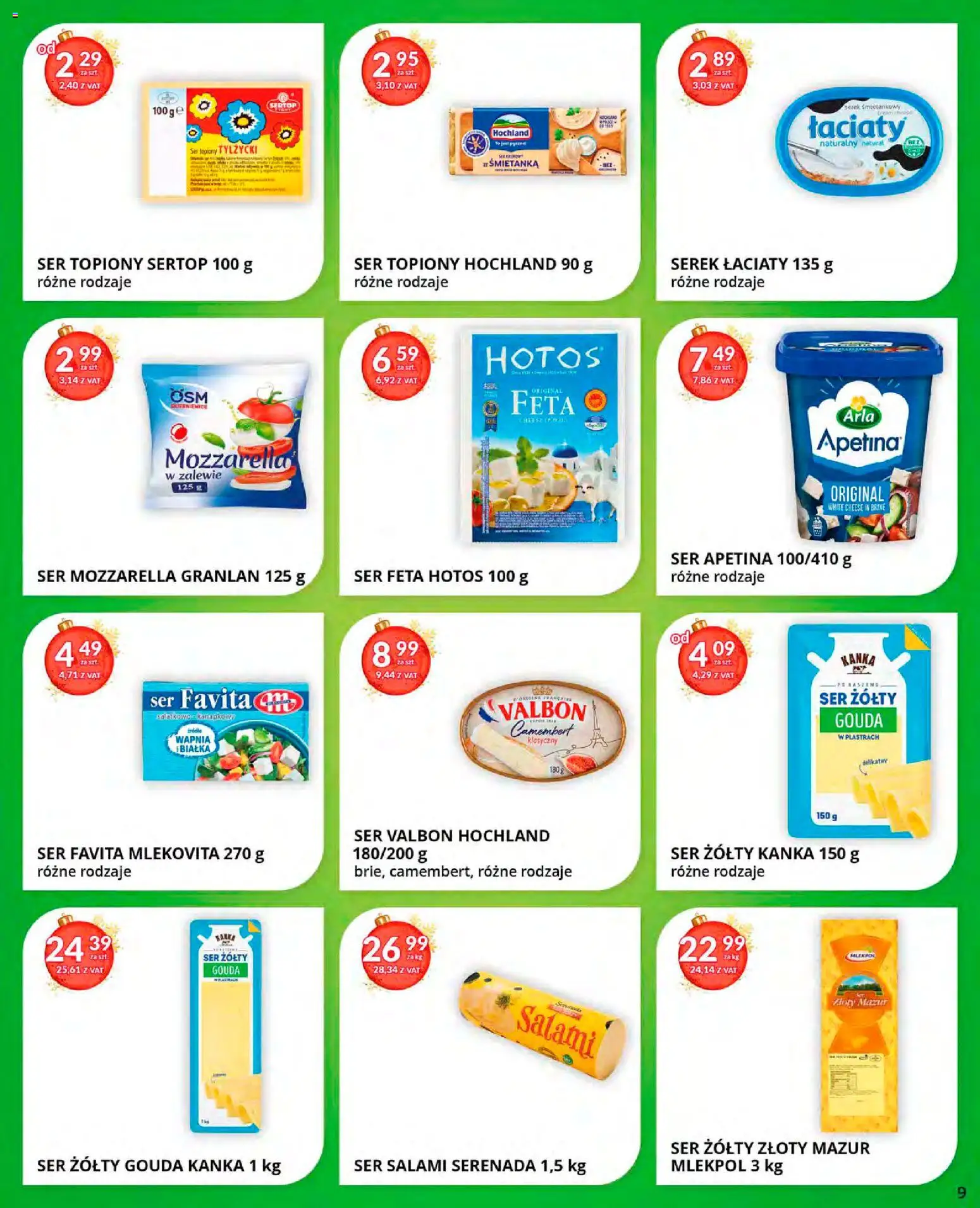 Eurocash Gazetka od 15.12.2025 | Strona: 9 | Produkty: Ser żółty, Ser topiony, Serek, Ser feta
