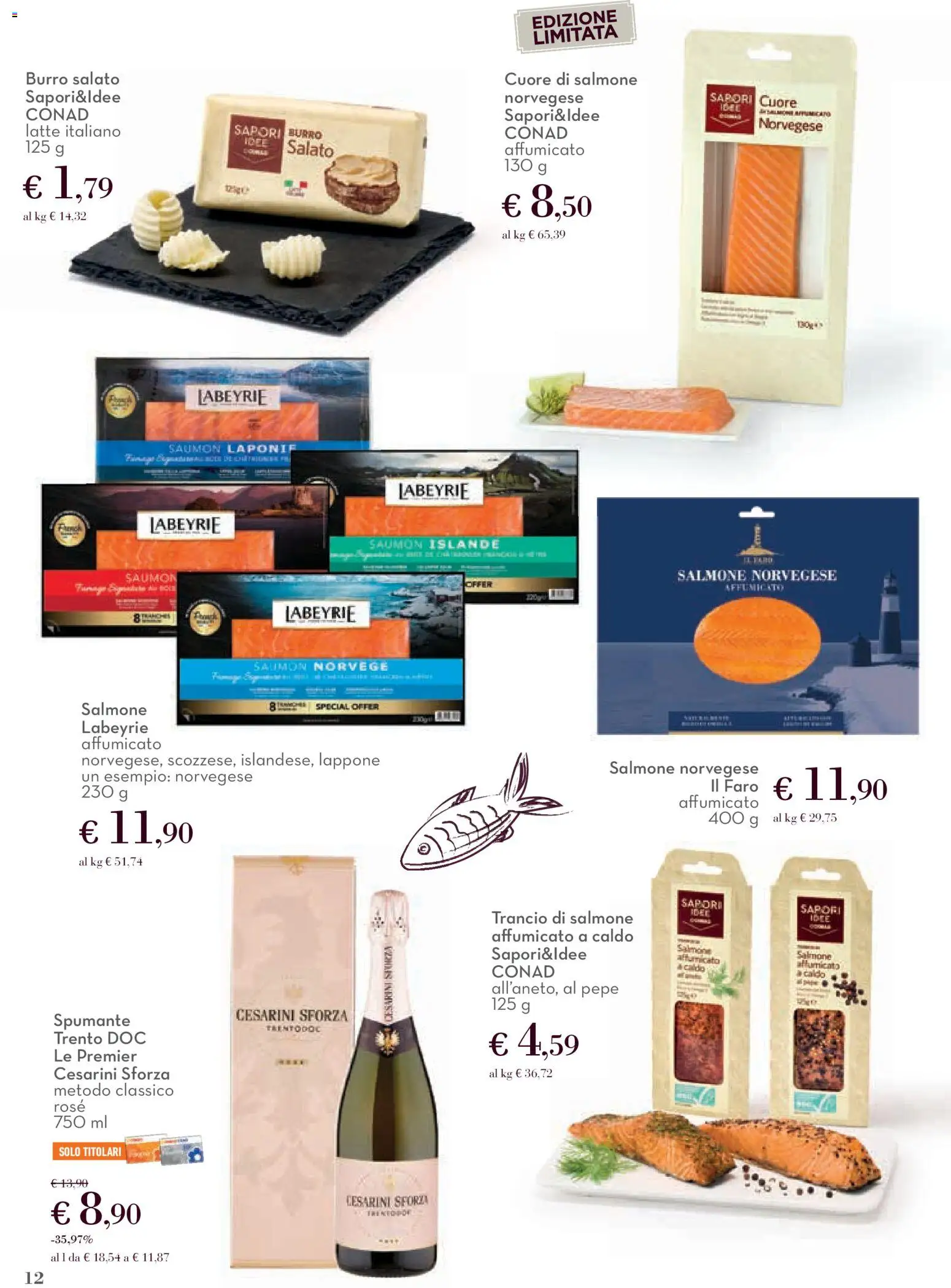 Volantino Conad del 01.12.2025 | Pagina: 12 | Prodotti: Salmone, Latte, Burro, Spumante