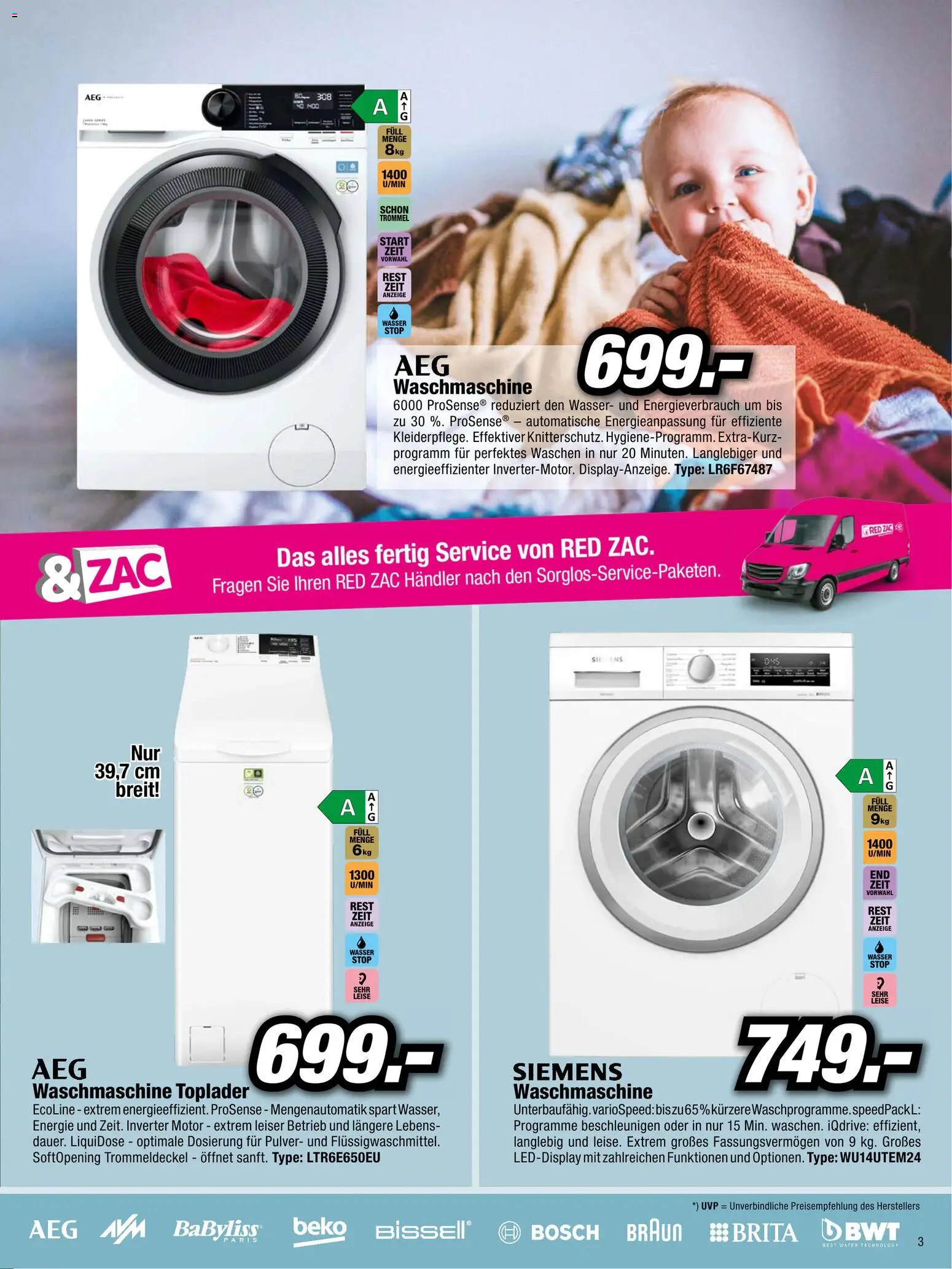 RED ZAC Flugblatt gültig ab 23.02.2026 | Seite: 3 | Produkte: Wasser, Waschmaschine