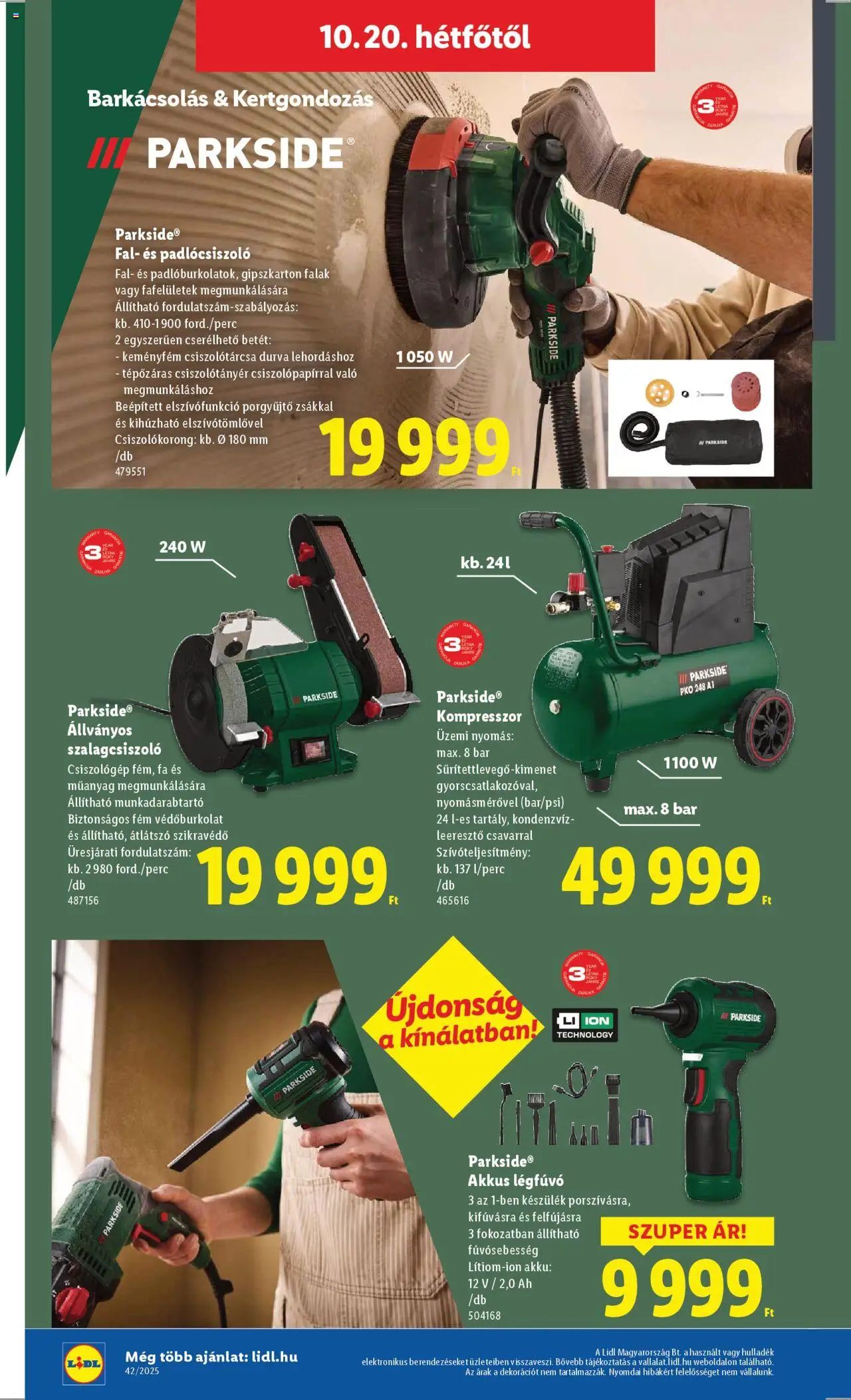 Lidl akciós ujság - amely érvényes a következő dátumtól: 16.10.2025 | Oldal: 42 | Termékek: Parkside, Kompresszor, Gipszkarton