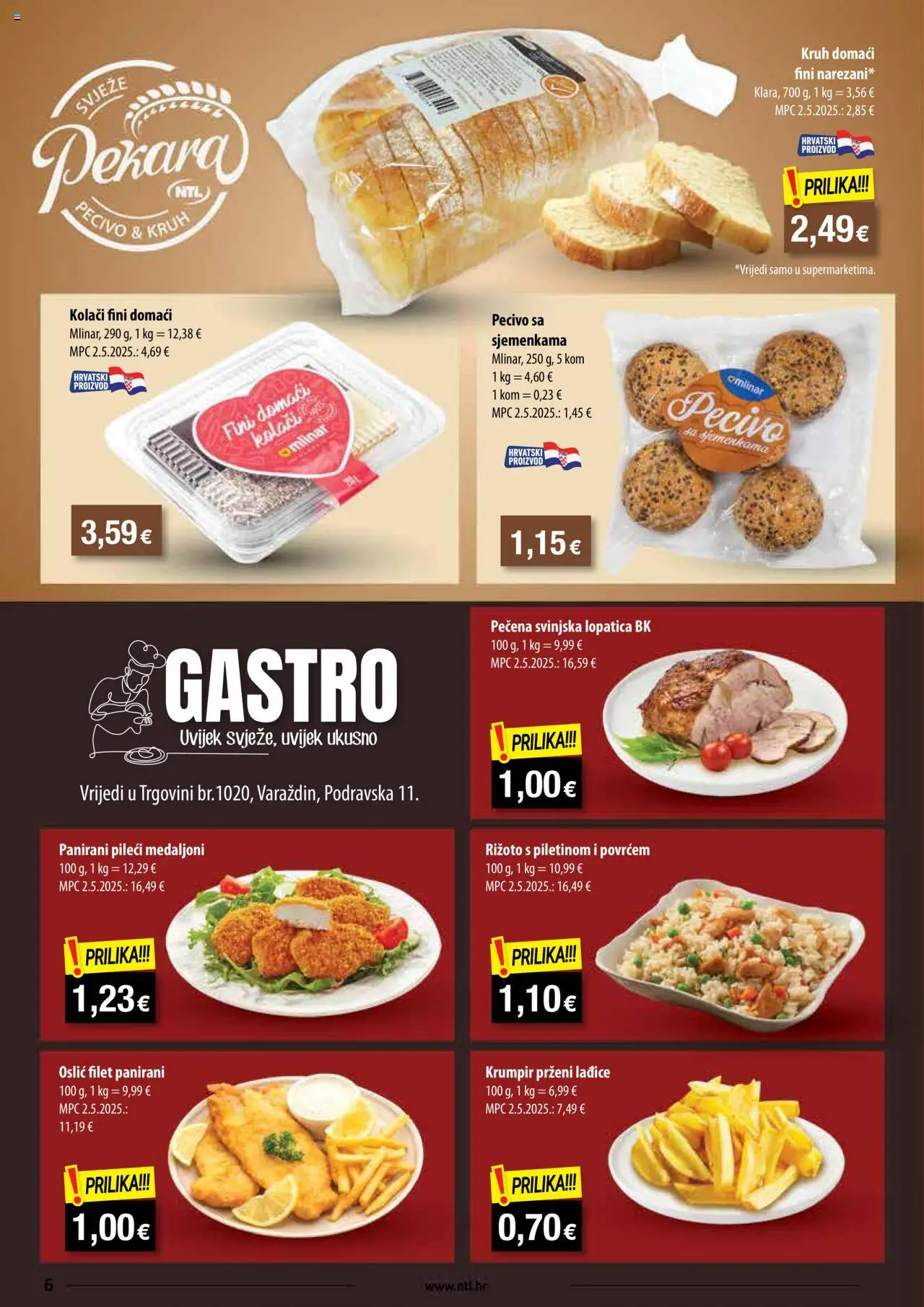 NTL katalog | vrijedi od 01.10.2025 | Stranica: 6 | Proizvodi: Pileći medaljoni, Svinjska lopatica, Kruh, Krumpir