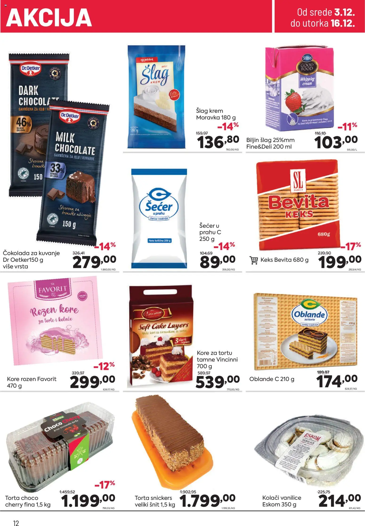 PerSu katalog - važi od 03.12.2025 | Strana: 12 | Proizvode: Krema, Šećer u prahu, Čokolada, Torta