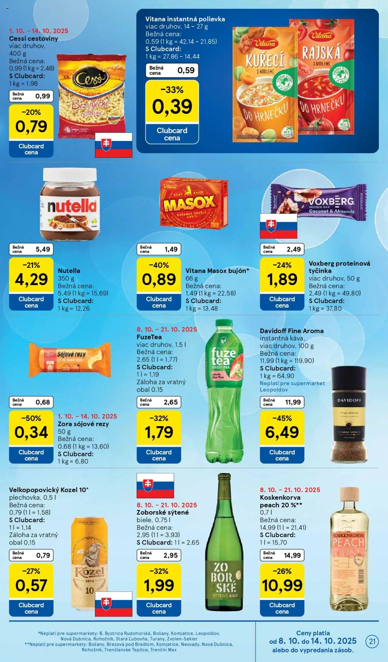 Nové Tesco akcie – leták je platný od 08.10.2025 | Strana: 21 | Produkty: Davidoff, Cestoviny, Protein, Vodka