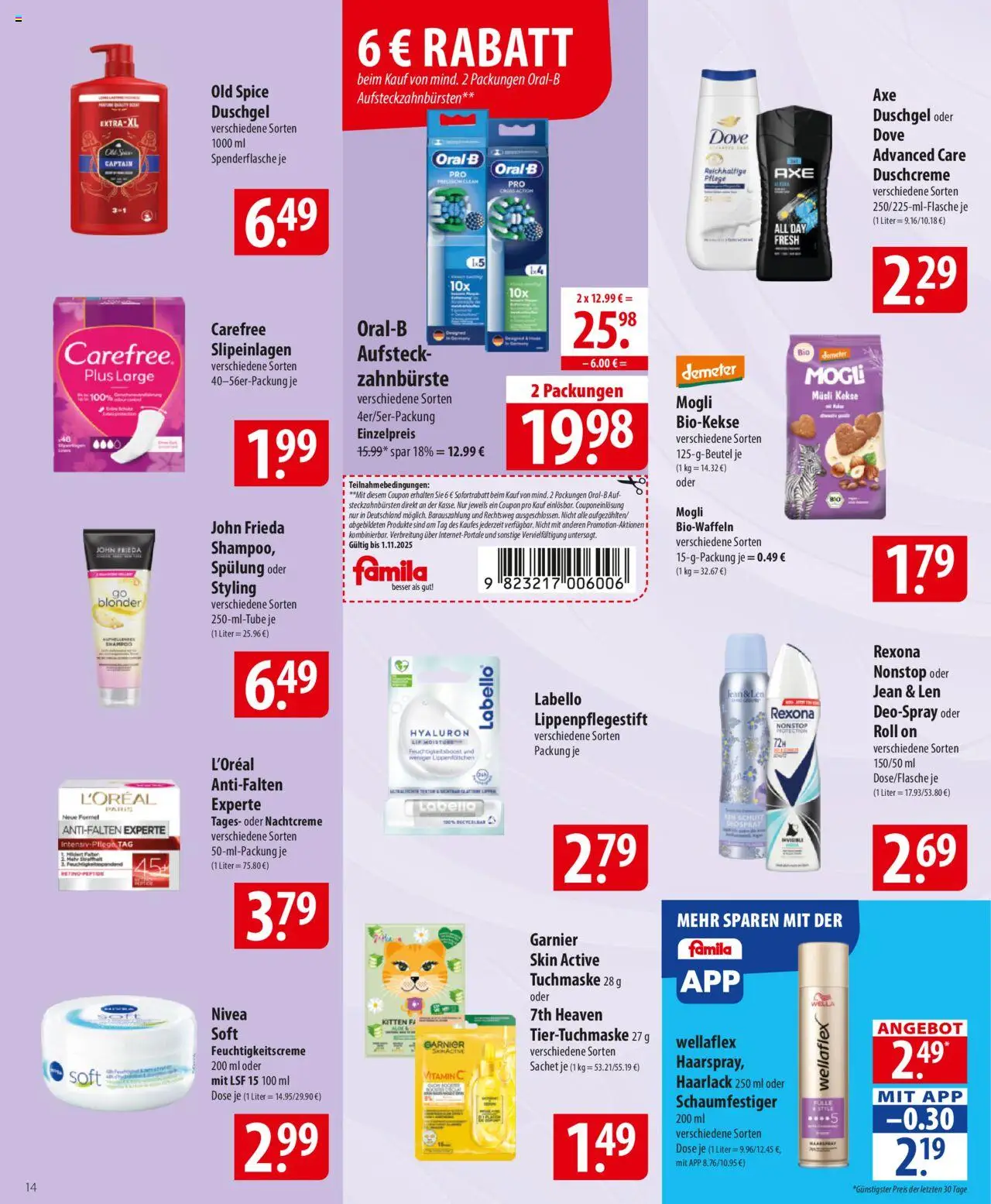 Famila Prospekt 	 – gültig ab 27.10.2025 | Seite: 14 | Produkte: Musli, Spülung, Zahnbürste, Kekse
