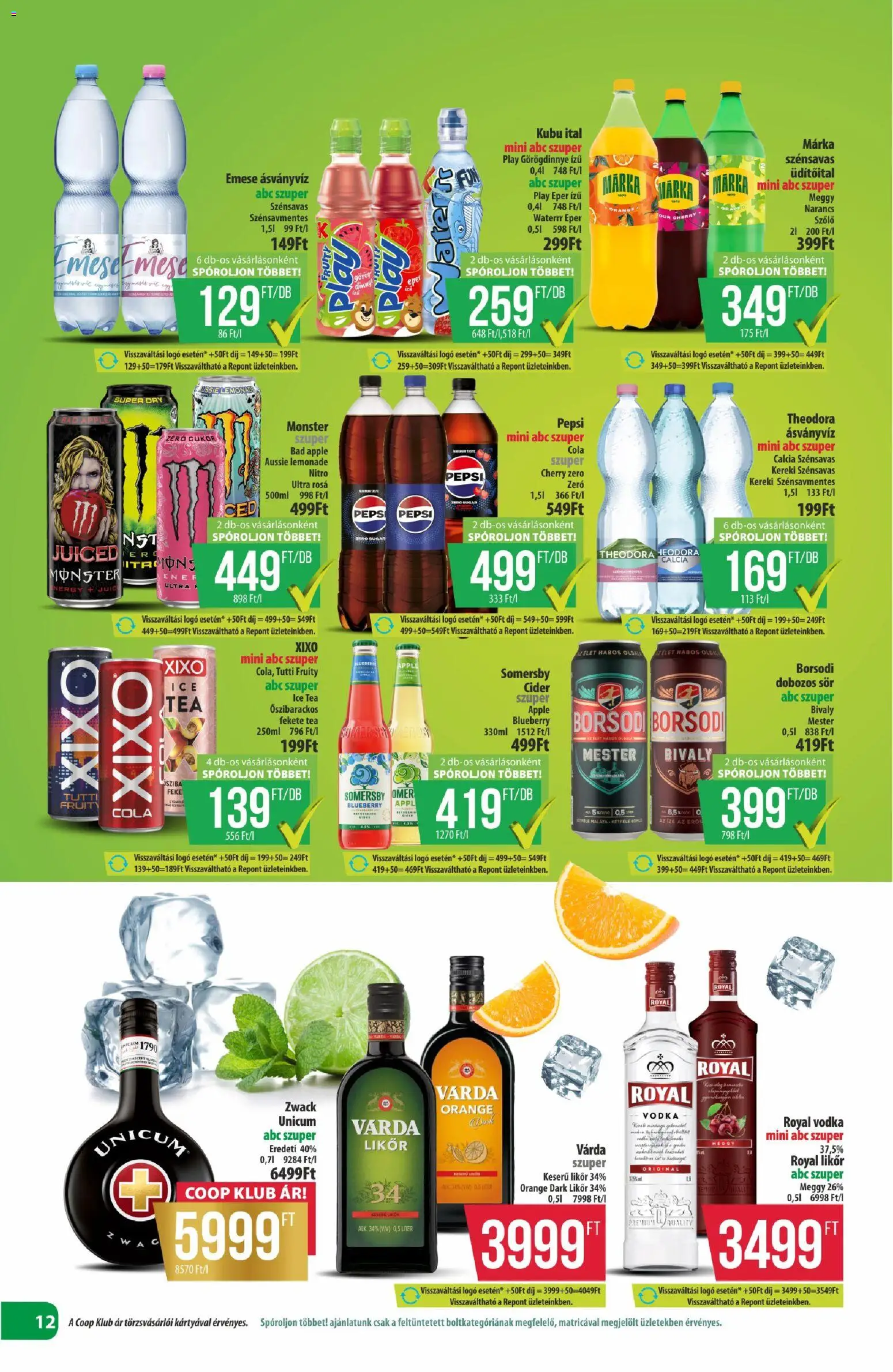 COOP akciós ujság - amely érvényes a következő dátumtól: 20.11.2025 | Oldal: 12 | Termékek: Ásványvíz, Sör, Narancs, Cukor