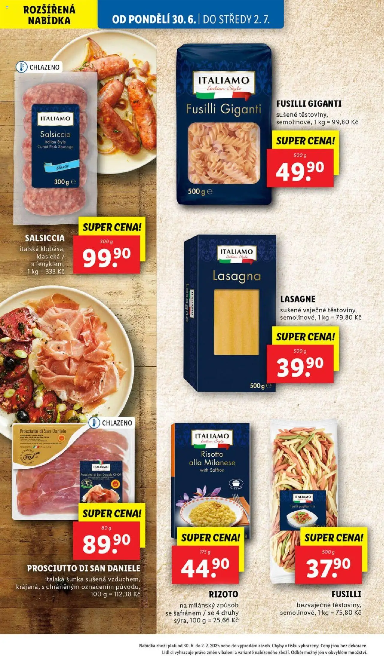 Lidl leták od 30.06.2025 | Strana: 20 | Produkty: Prosciutto, Rizoto, Salsiccia, Lasagne