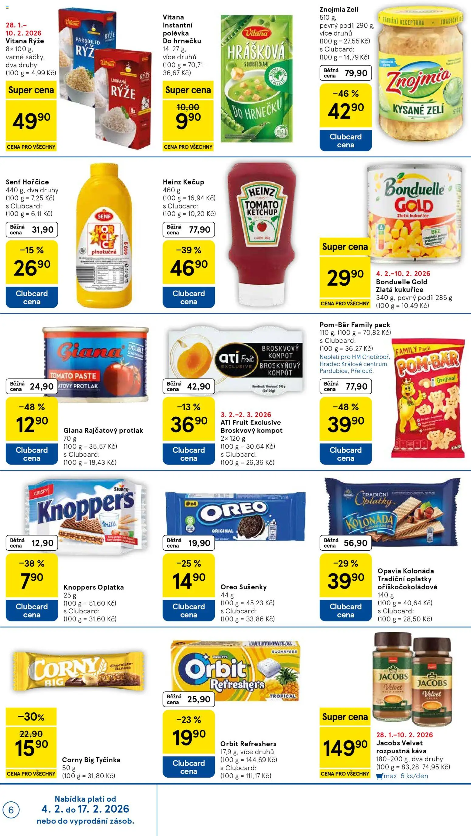 Tesco leták - Hypermarket od 04.02.2026 | Strana: 6 | Produkty: Kompot, Rýže, Hořčice, Jacobs velvet
