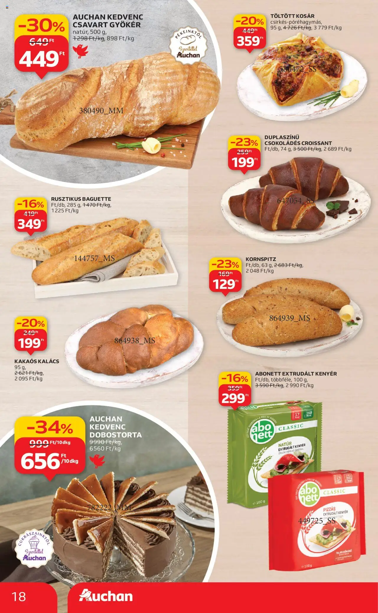 Auchan akciós ujság - amely érvényes a következő dátumtól: 09.10.2025 | Oldal: 18 | Termékek: Croissant, Kalács, Kosár, Pizza