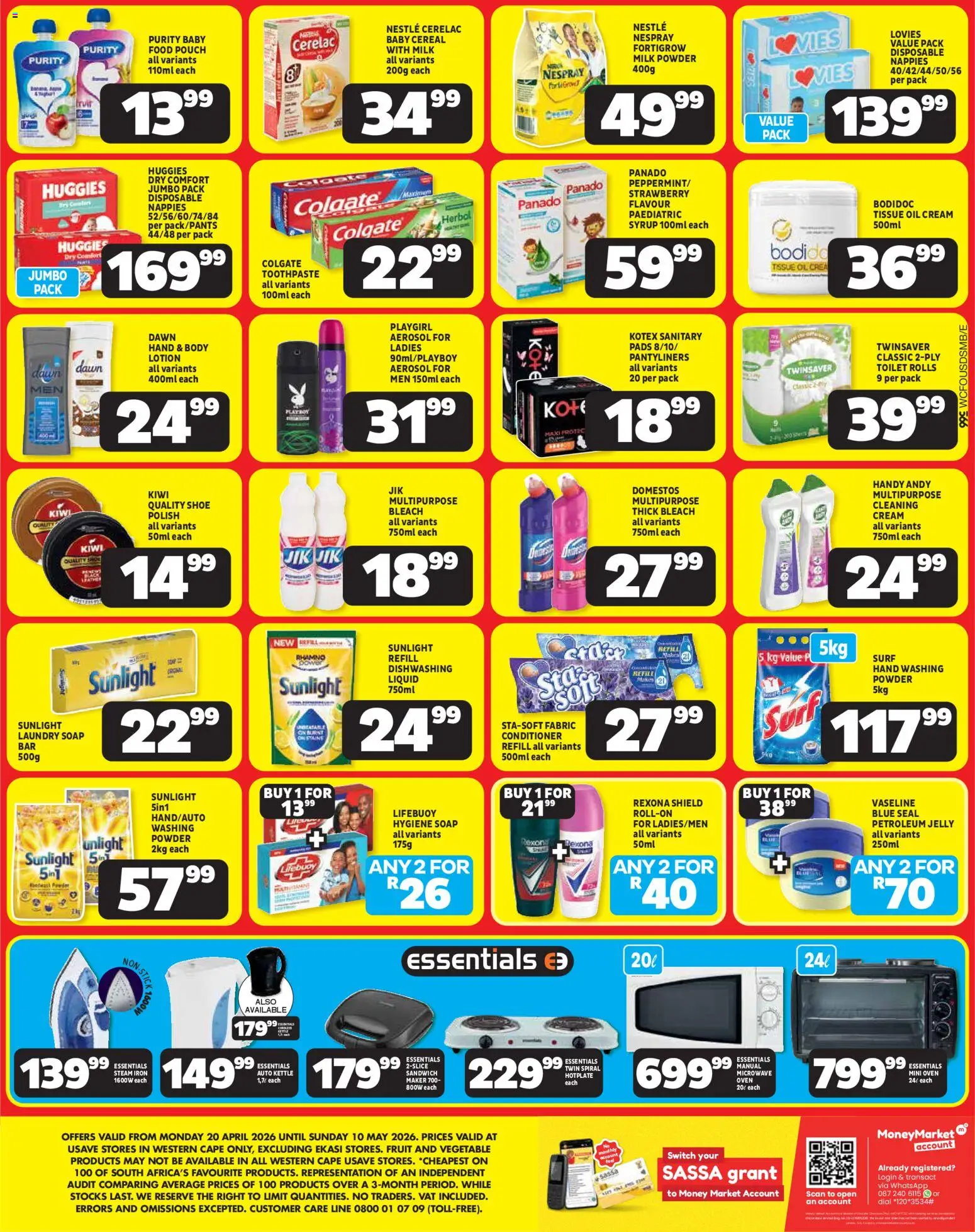 New Usave catalogue – valid from 20.04.2026 | Page: 4 | Products: Oven, Kettle, Pads, Nappies