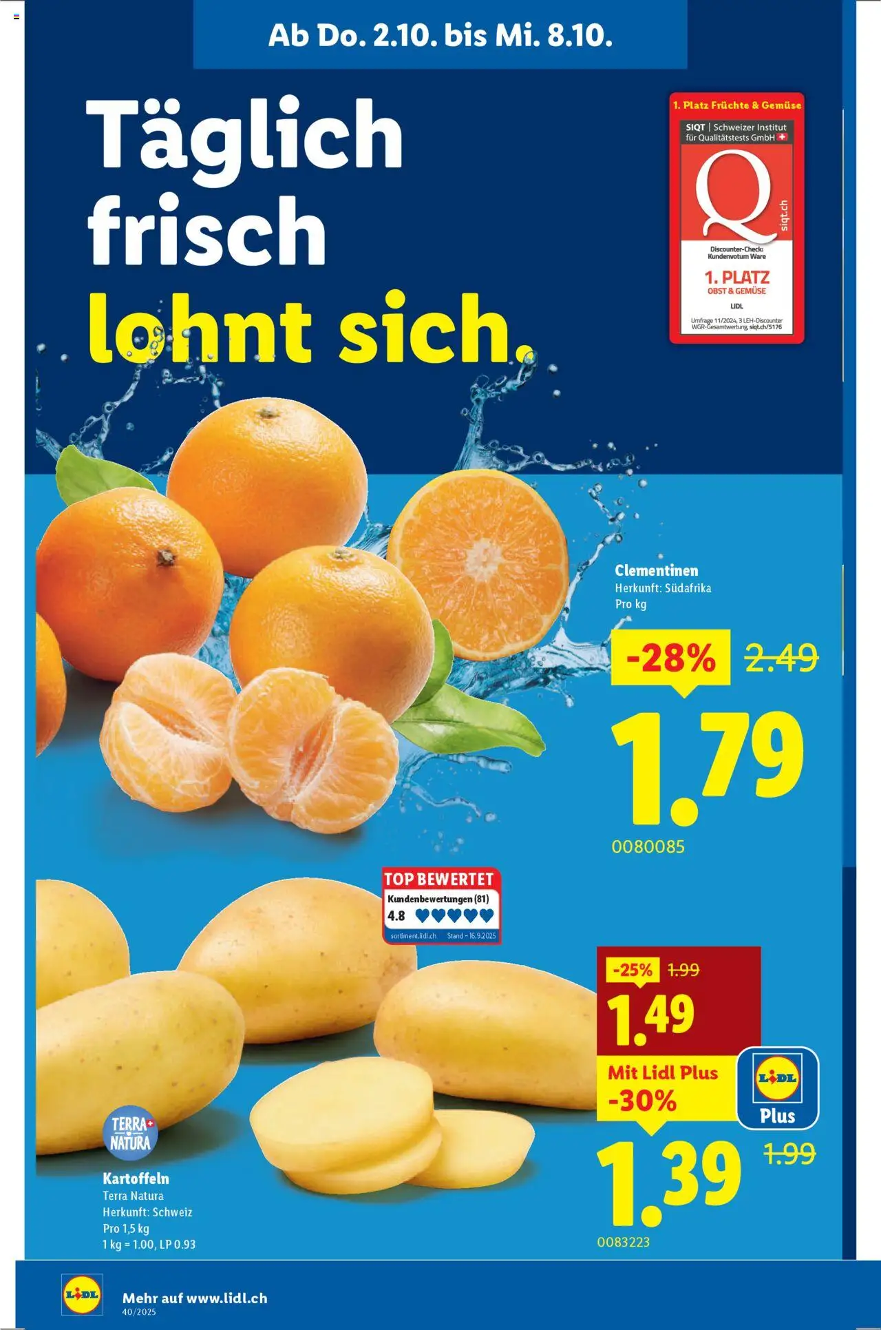 Lidl Aktionen – gültig ab 02.10.2025 | Seite: 4 | Produkte: Gemüse, Kartoffeln, Früchte, Top