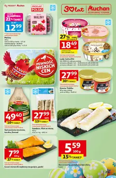 Pogląd oferty "Auchan gazetka - 30 Lat Hipermarket" - ważna od 31.03.2026 | Strona: 21 | Produkty: Maliny, Łosoś, Owsiana, Lody