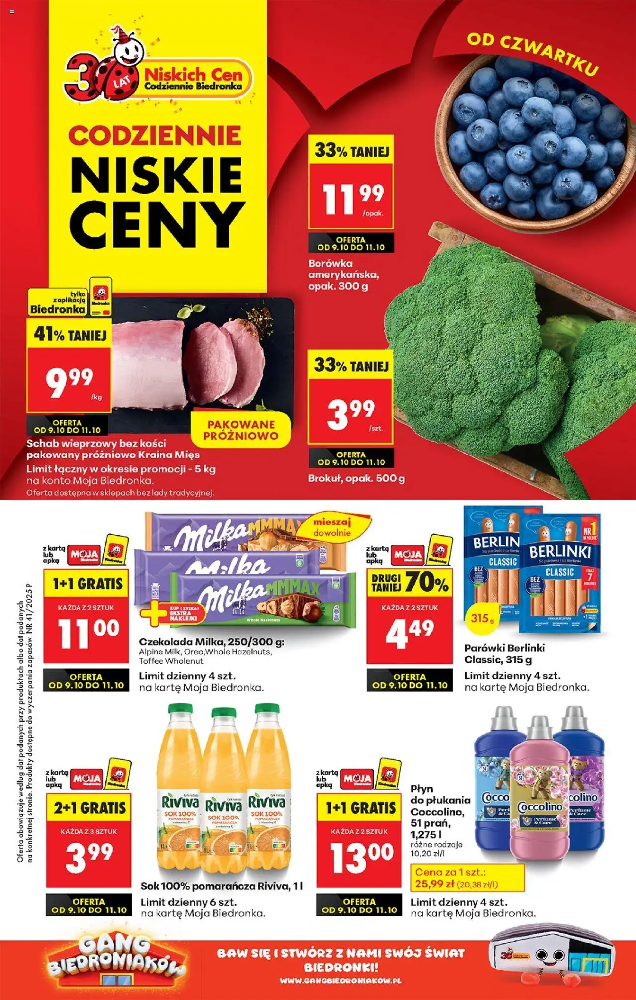 Biedronka gazetka - Oferta w tym tygodniu od 09.10.2025 | Strona: 1 | Produkty: Schab, Kraina mięs, Milka, Naklejki