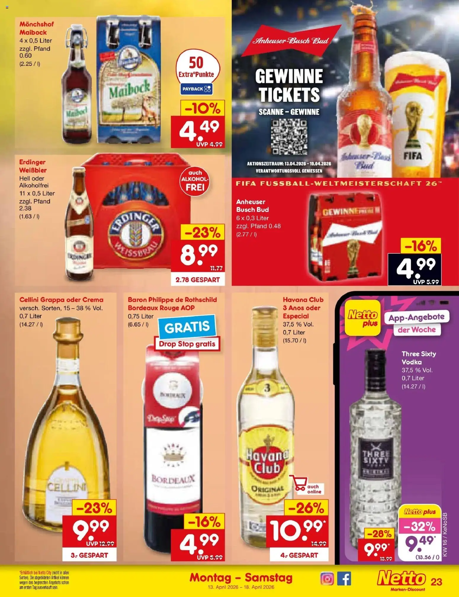 Netto Marken-Discount Prospekt Bonn	 – gültig ab 13.04.2026 | Seite: 35 | Produkte: Havana club, Erdinger, Weißbier, Vodka
