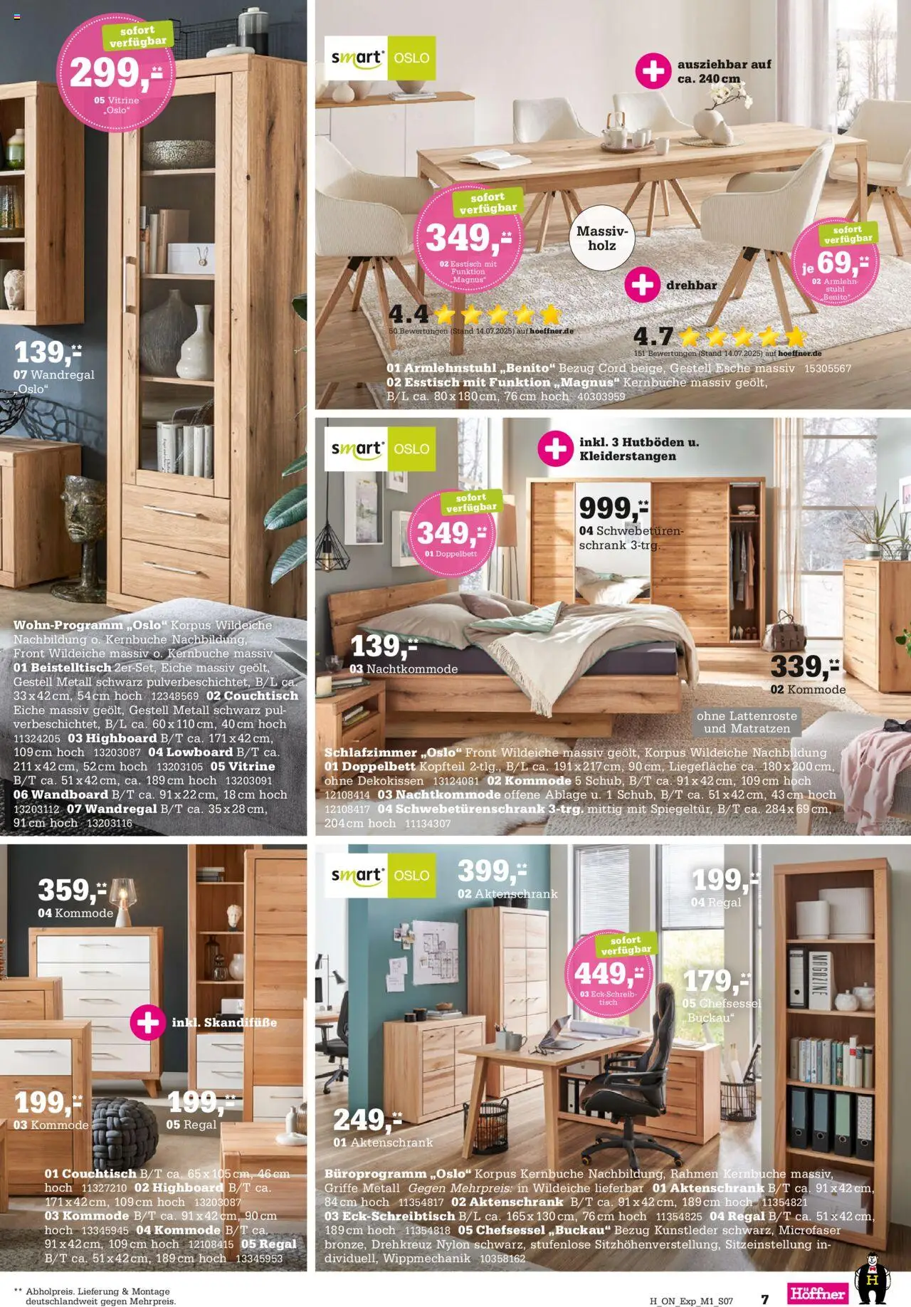 Höffner - Express Spezia - gültig ab dem 30.07.2025 | Seite: 7 | Produkte: Esstisch, Vitrine, Schwebetürenschrank, Doppelbett