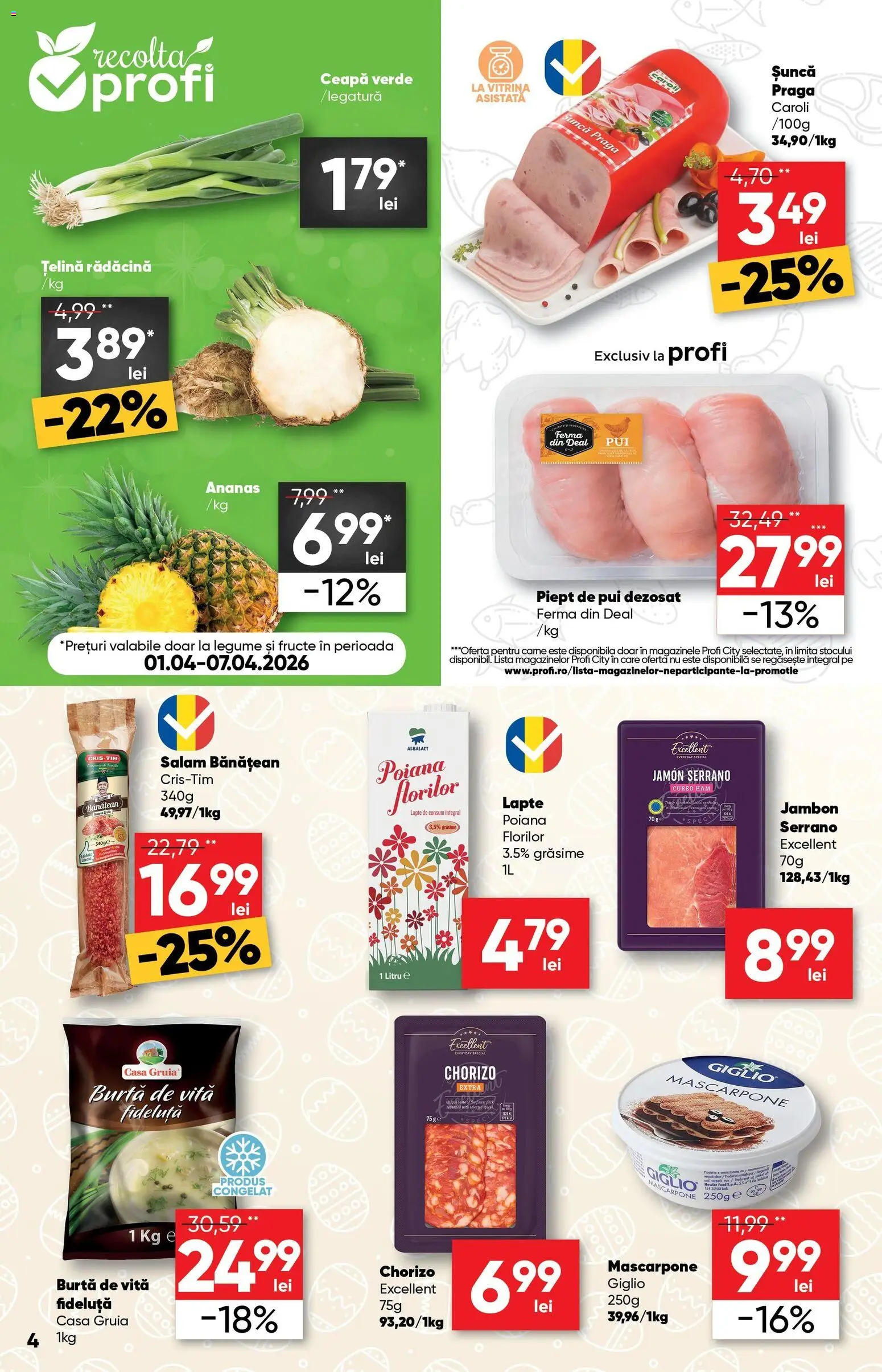 Noul catalog Profi – valabil de la 01.04.2026 | Pagină: 4 | Produse: Lapte, Salam, Ananas, Ceapă