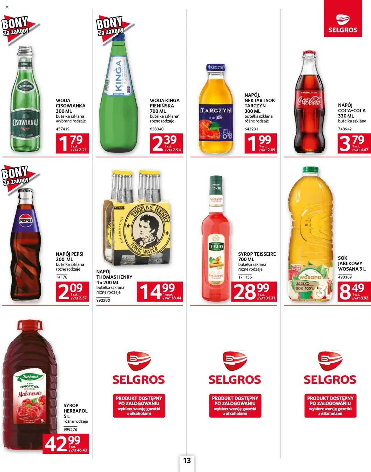 Selgros cash&carry Gazetka - Oferta dla gastronomii od 28.08.2025 | Strona: 13 | Produkty: Syrop, Pepsi, Coca cola, Sok