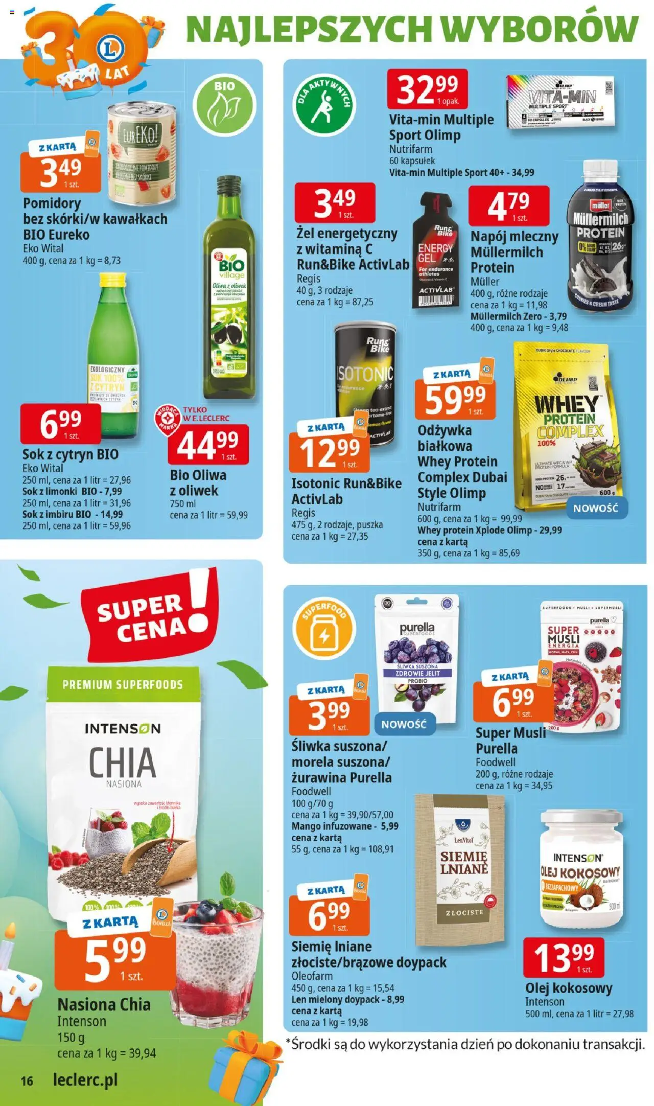 E.Leclerc Gazetka - Elbląg 30 lat od 02.06.2025 | Strona: 16 | Produkty: Nasiona, Olej, Siemie lniane, Nasiona chia