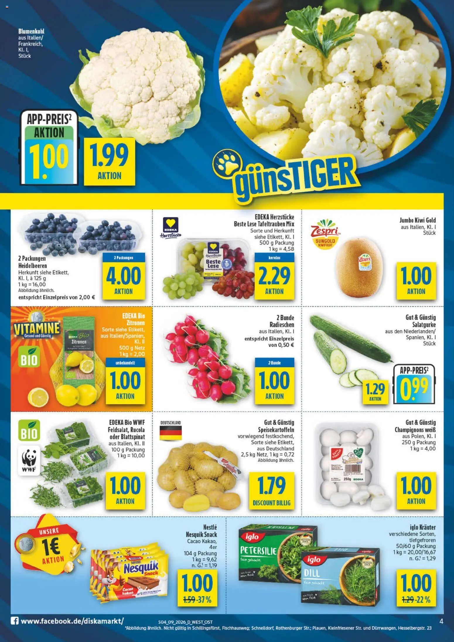 Diska Prospekt 	 – gültig ab 23.02.2026 | Seite: 4 | Produkte: Rucola, Champignons, Blumenkohl, Zitronen