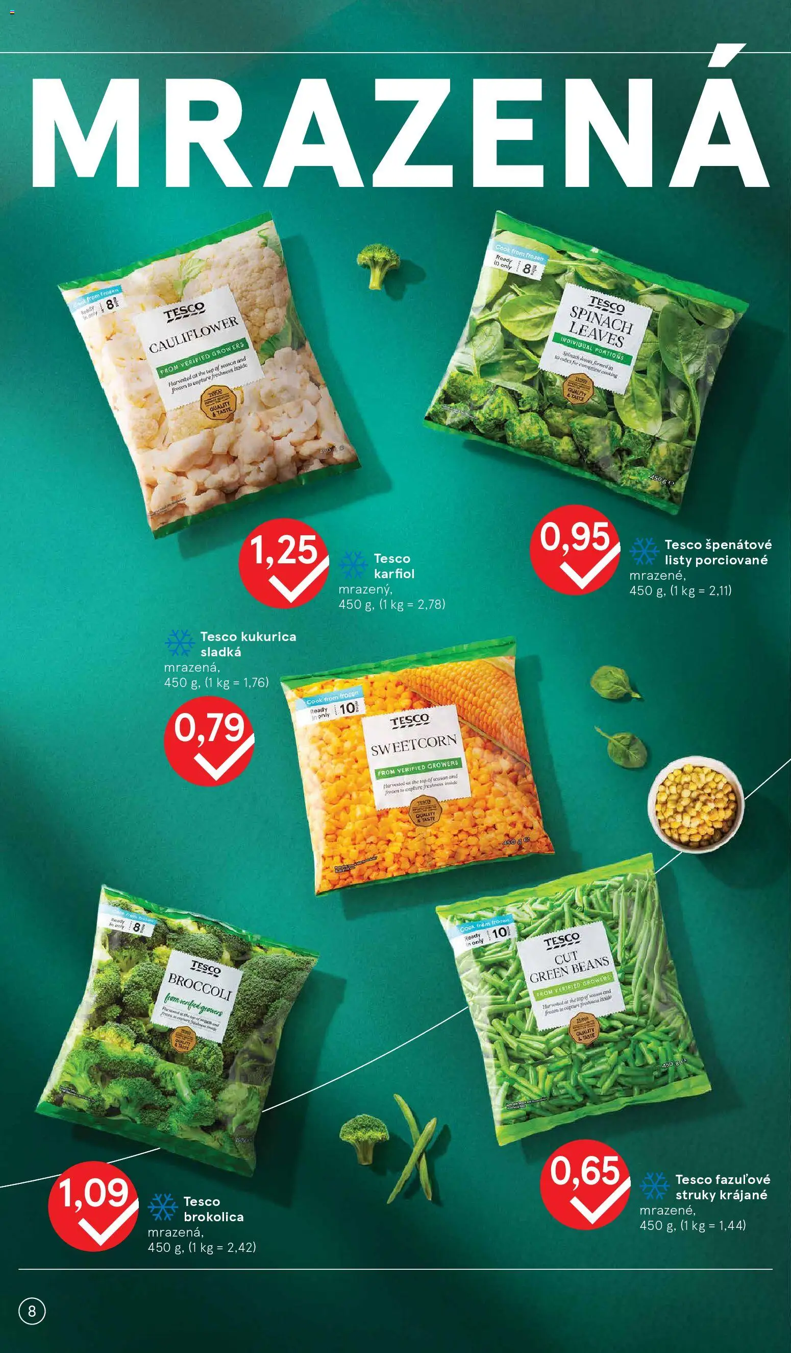 Nové Tesco akcie – leták je platný od 07.01.2026 | Strana: 8 | Produkty: Karfiol, Brokolica, Kukurica
