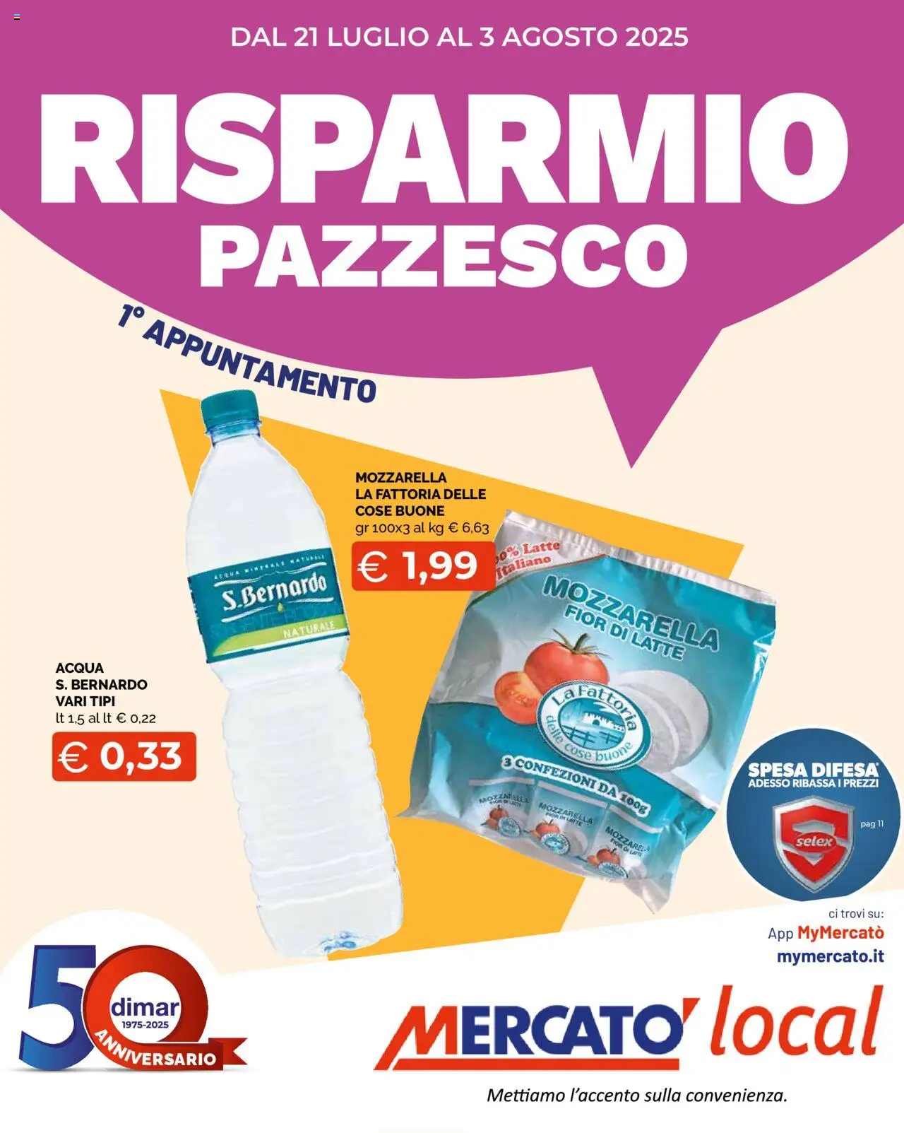Volantino Mercatò del 21.07.2025 | Pagina: 1 | Prodotti: Acqua, Mozzarella, Latte