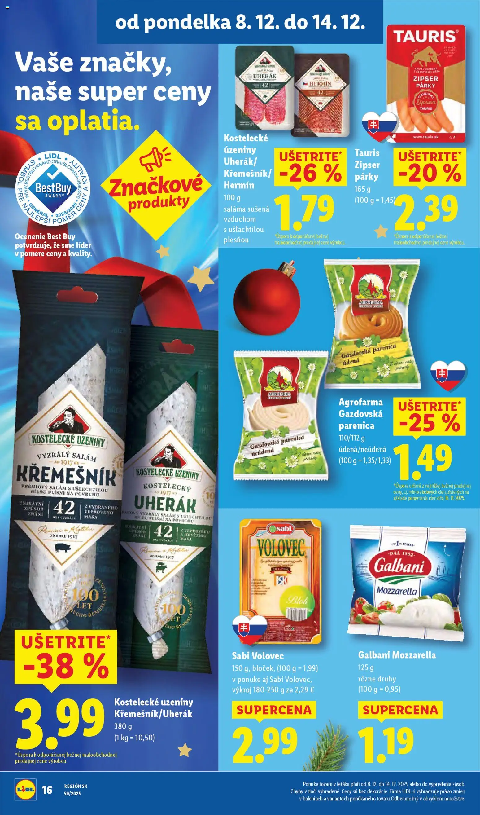 Nové Lidl akcie – leták je platný od 11.12.2025 | Strana: 52 | Produkty: Saláma, Mozzarella, Párky, Hera