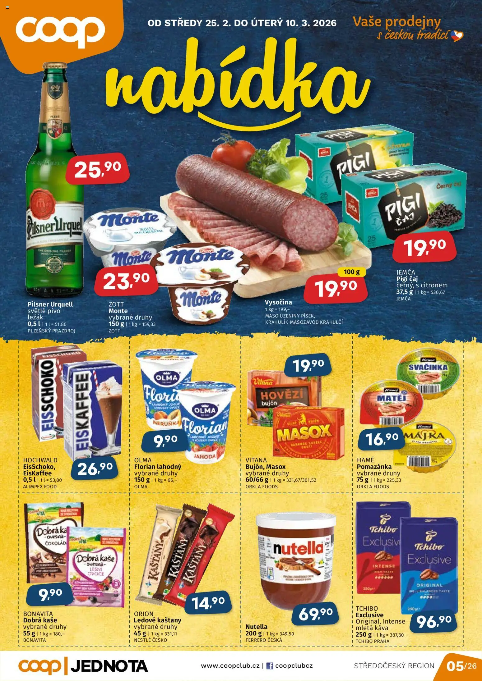Coop leták - Středočeský region od 25.02.2026 | Strana: 1 | Produkty: Čaj, Eiskaffee, Pilsner Urquell, Kaše