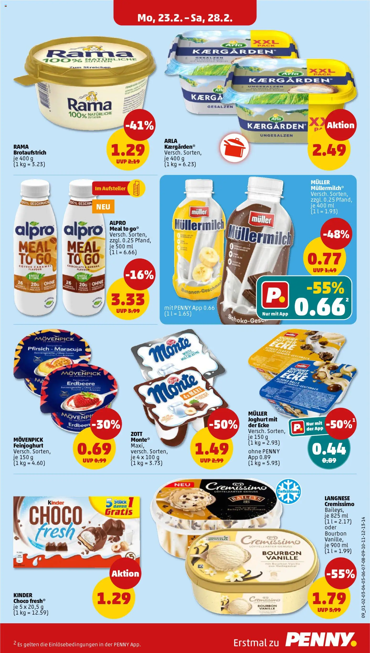 Penny Prospekt 	 – gültig ab 23.02.2026 | Seite: 13 | Produkte: Langnese, Alpro, Müllermilch, Bourbon