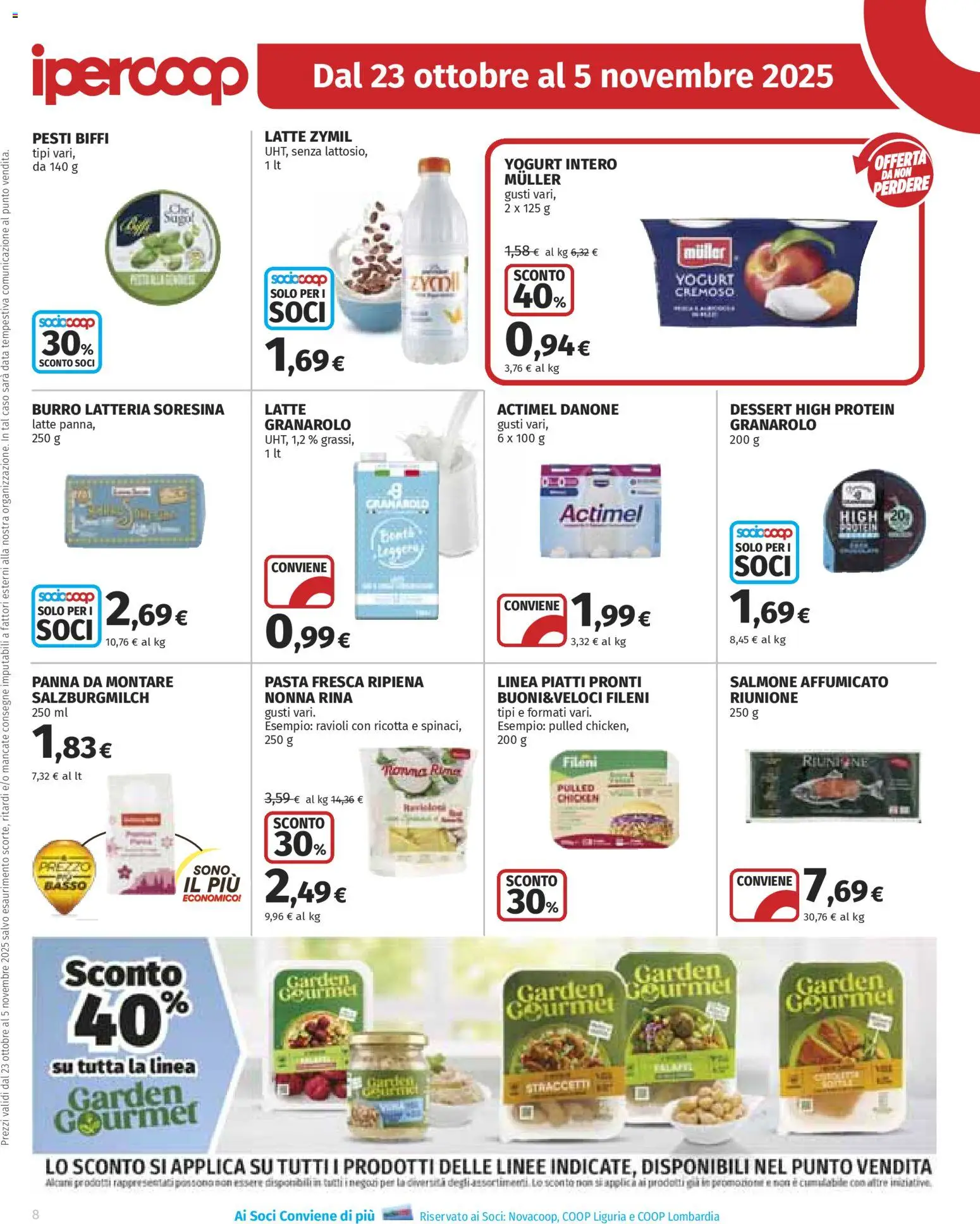 Volantino Ipercoop del 23.10.2025 | Pagina: 8 | Prodotti: Salmone, Pasta, Data, Ricotta