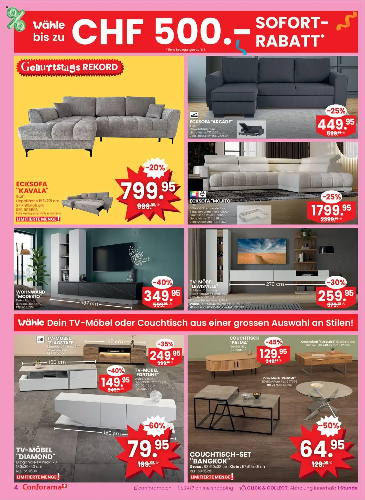 Conforama Aktionen Sofortrabatt – gültig ab 03.09.2025 | Seite: 4 | Produkte: Vitrine, TV, Wohnwand, Wandregal