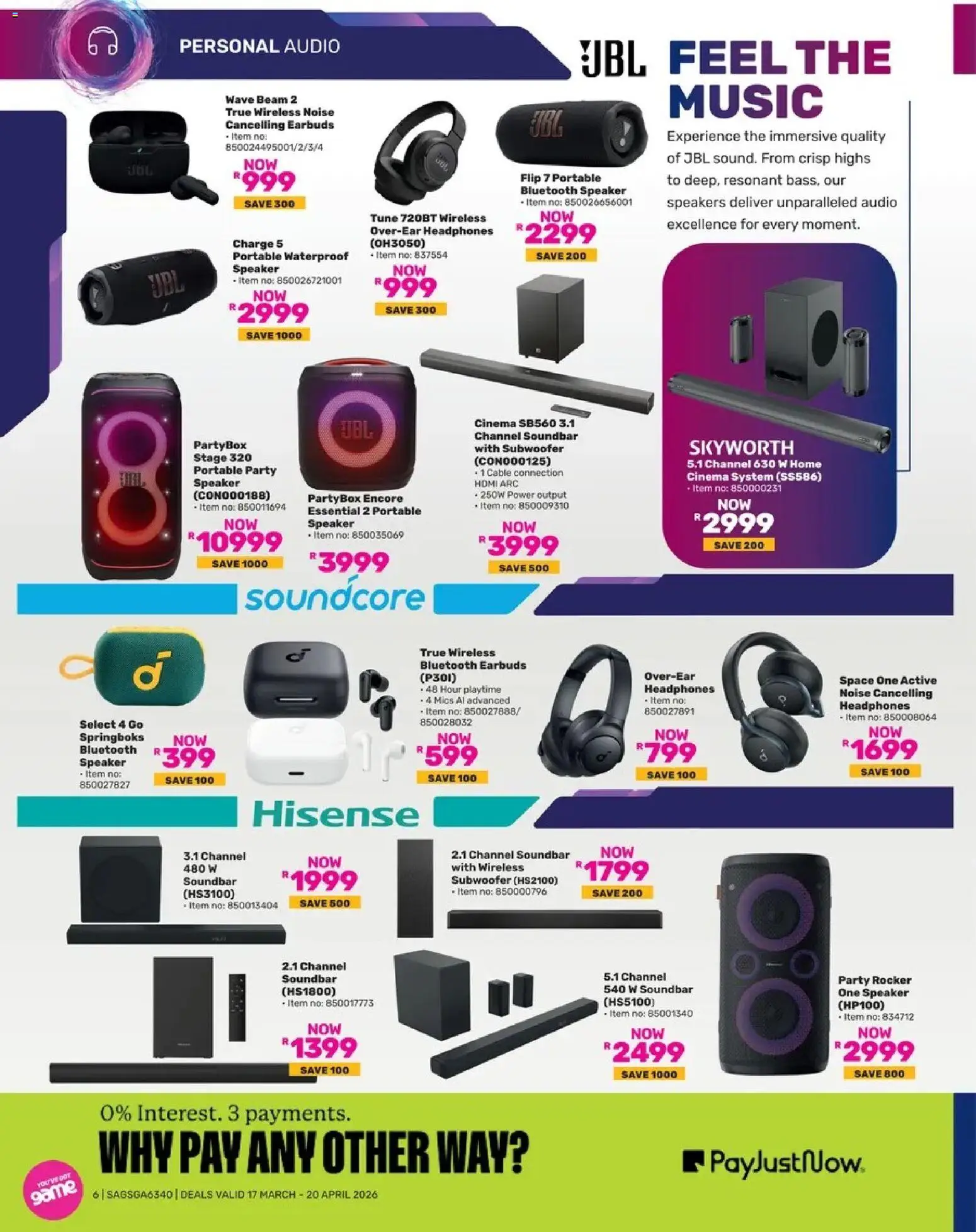 New Game catalogue – valid from 17.03.2026 | Page: 6 | Products: Earbuds, Cable, Speaker, Soundbar