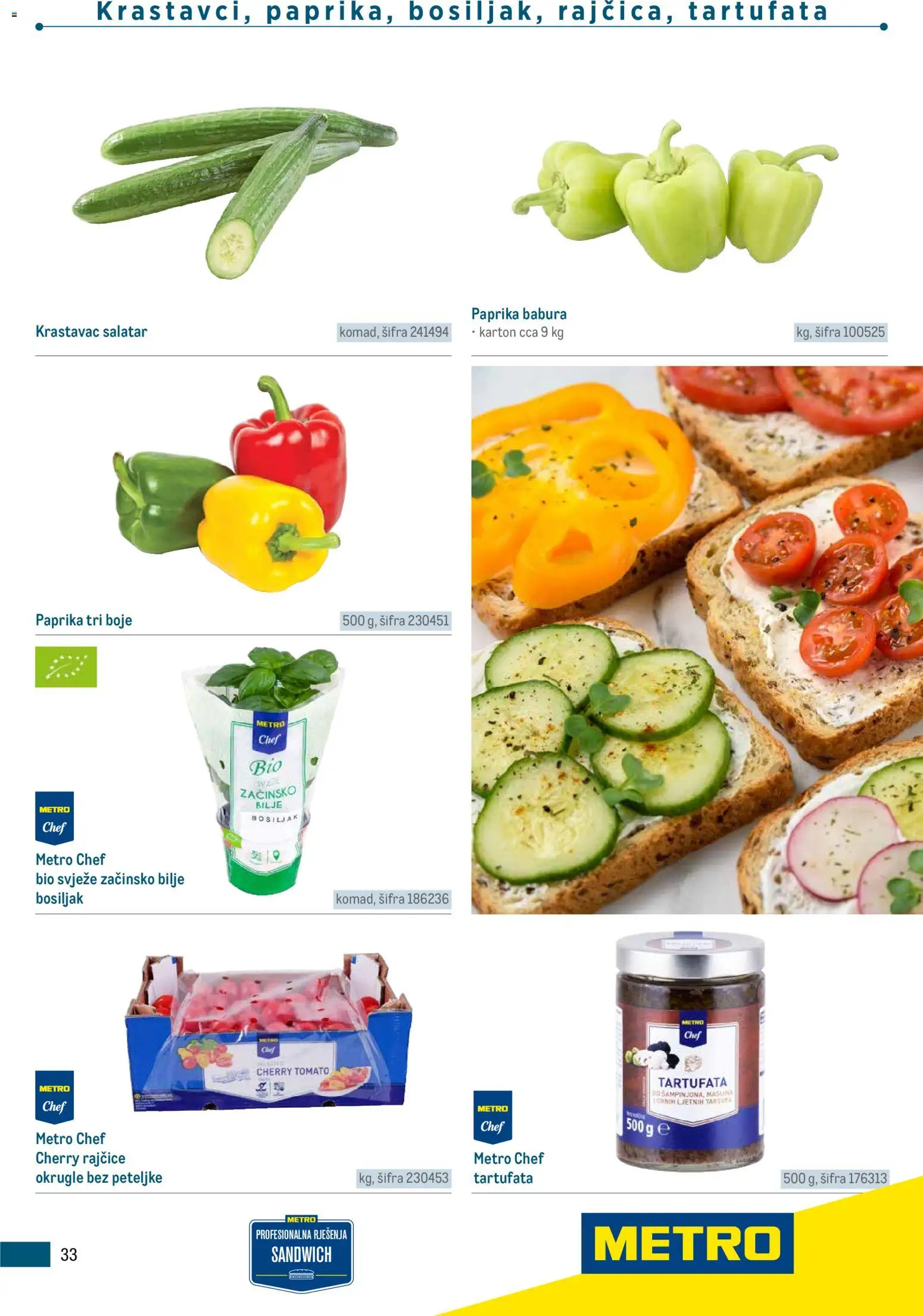 Metro katalog | vrijedi od 05.03.2026 | Stranica: 33 | Proizvodi: Rajčice, Paprika, Krastavac, Bosiljak