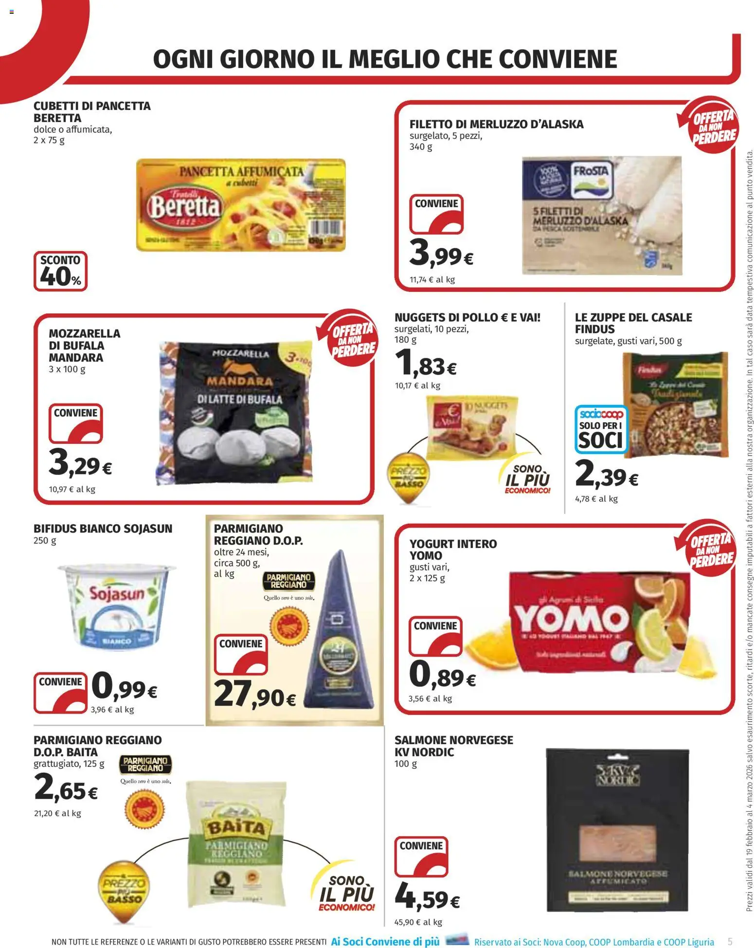Volantino COOP del 19.02.2026 | Pagina: 5 | Prodotti: Yogurt, Pancetta, Latte, Parmigiano reggiano