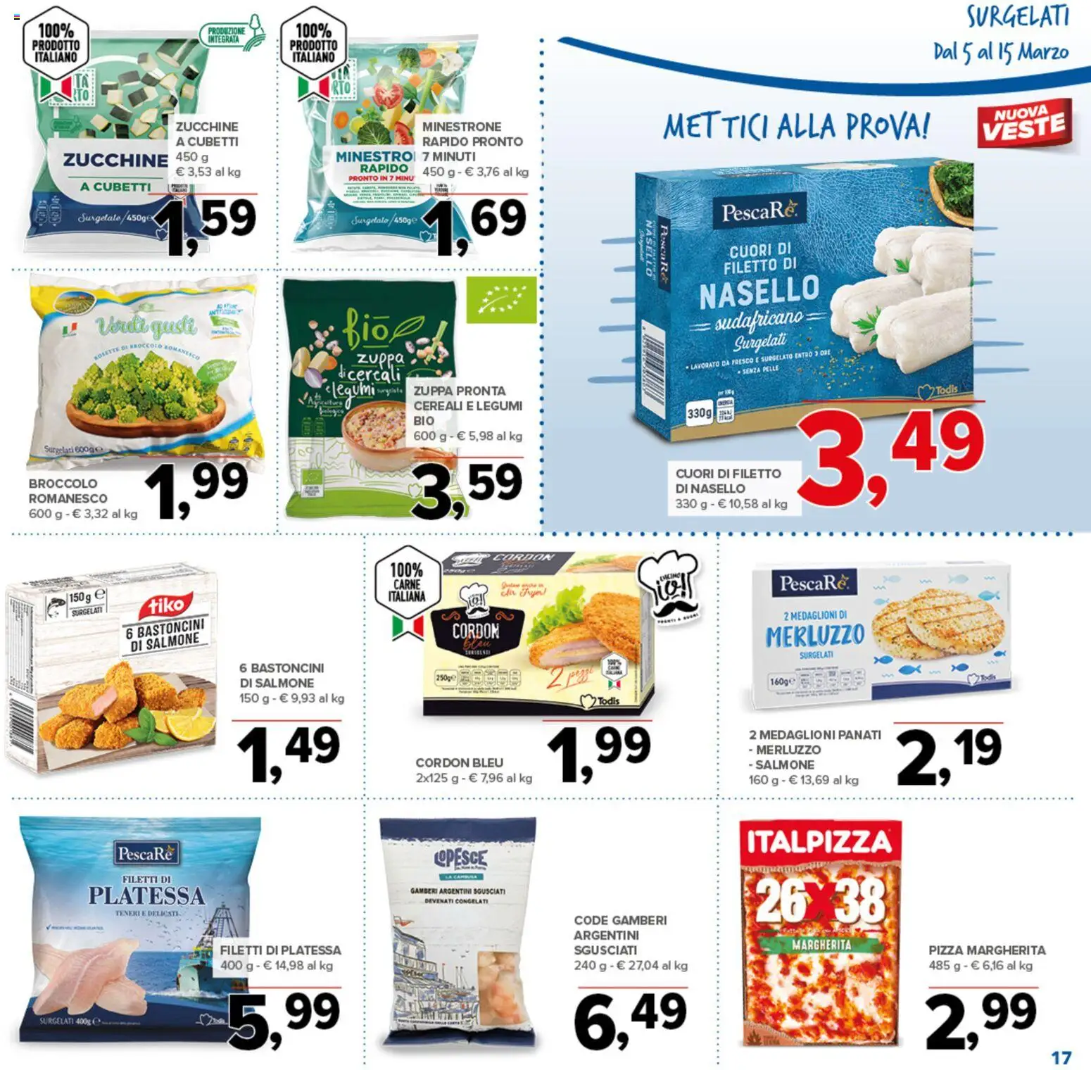 Volantino Todis del 05.03.2026 | Pagina: 17 | Prodotti: Pizza, Salmone, Gamberi, Zucchine