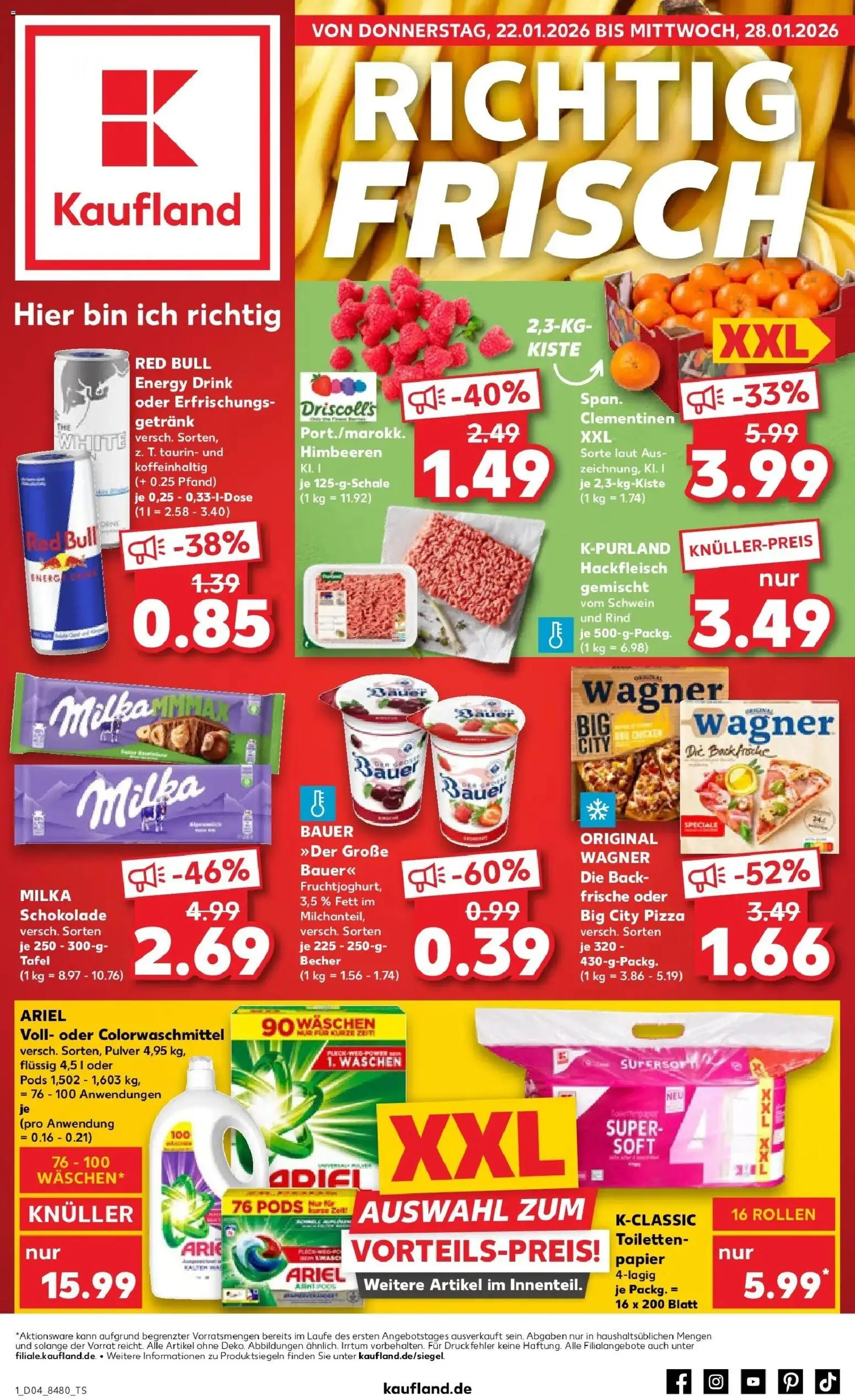 Kaufland prospekt München	 – gültig ab 22.01.2026 | Seite: 1 | Produkte: Himbeeren, Milka schokolade, Pizza, Toilettenpapier
