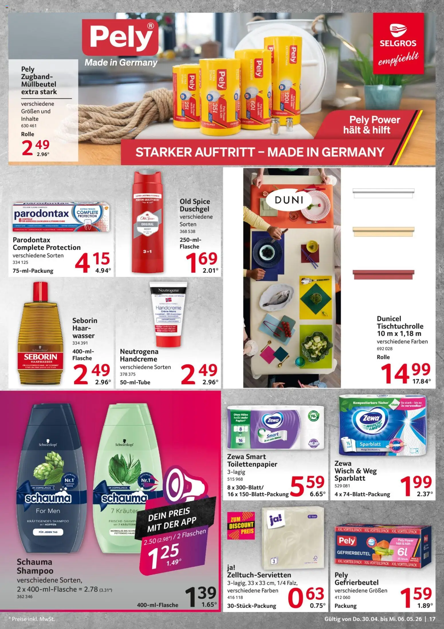 Selgros Prospekt 	 – gültig ab 30.04.2026 | Seite: 17 | Produkte: Zewa, Shampoo, Creme, Duschgel