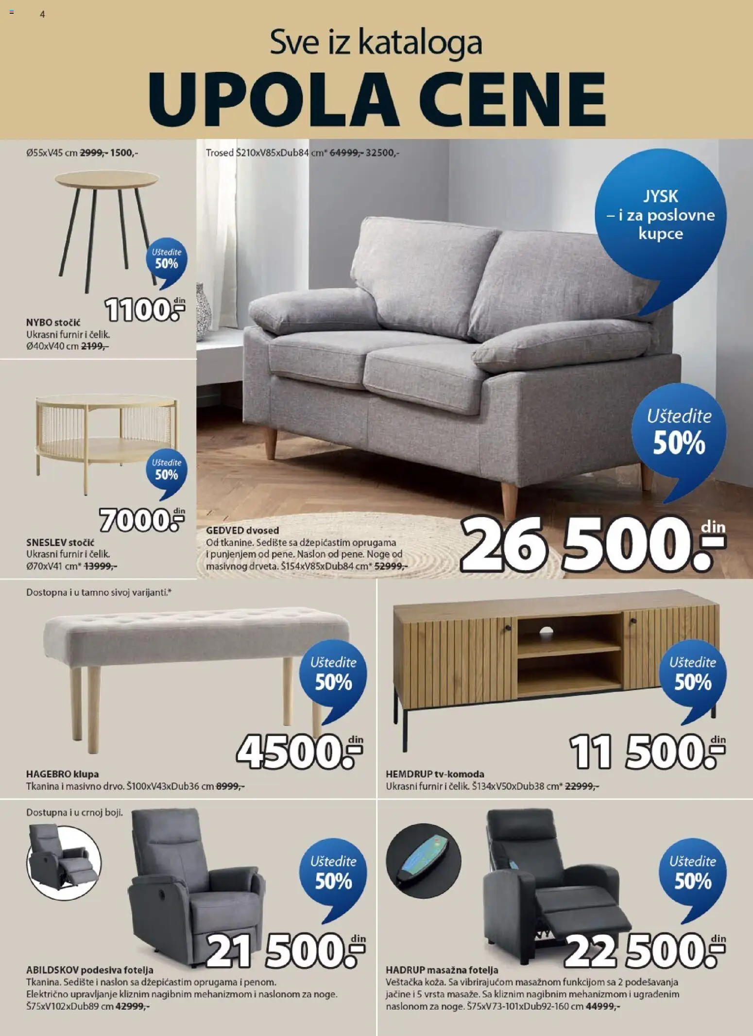 Jysk katalog - važi od 28.01.2026 | Strana: 4 | Proizvode: Masažna fotelja, Fotelja, Trosed, Dvosed