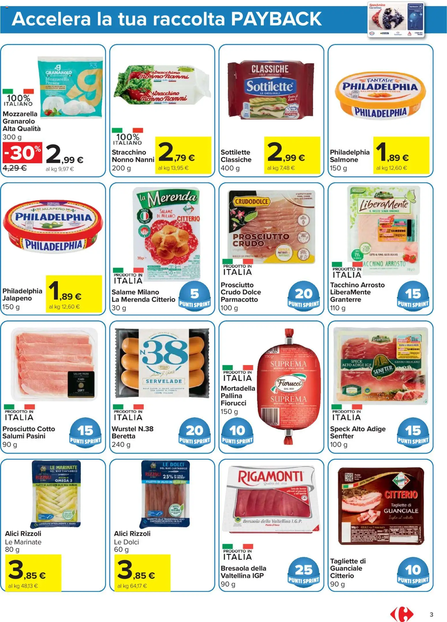 Volantino Carrefour del 24.03.2026 | Pagina: 3 | Prodotti: Arrosto, Salmone, Tacchino, Mortadella