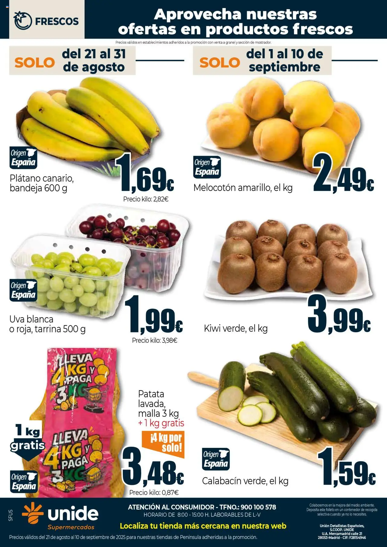 Unide folleto │ válido desde el 21.08.2025 | Página: 4 | Productos: Calabacín, Kiwi, Bandeja
