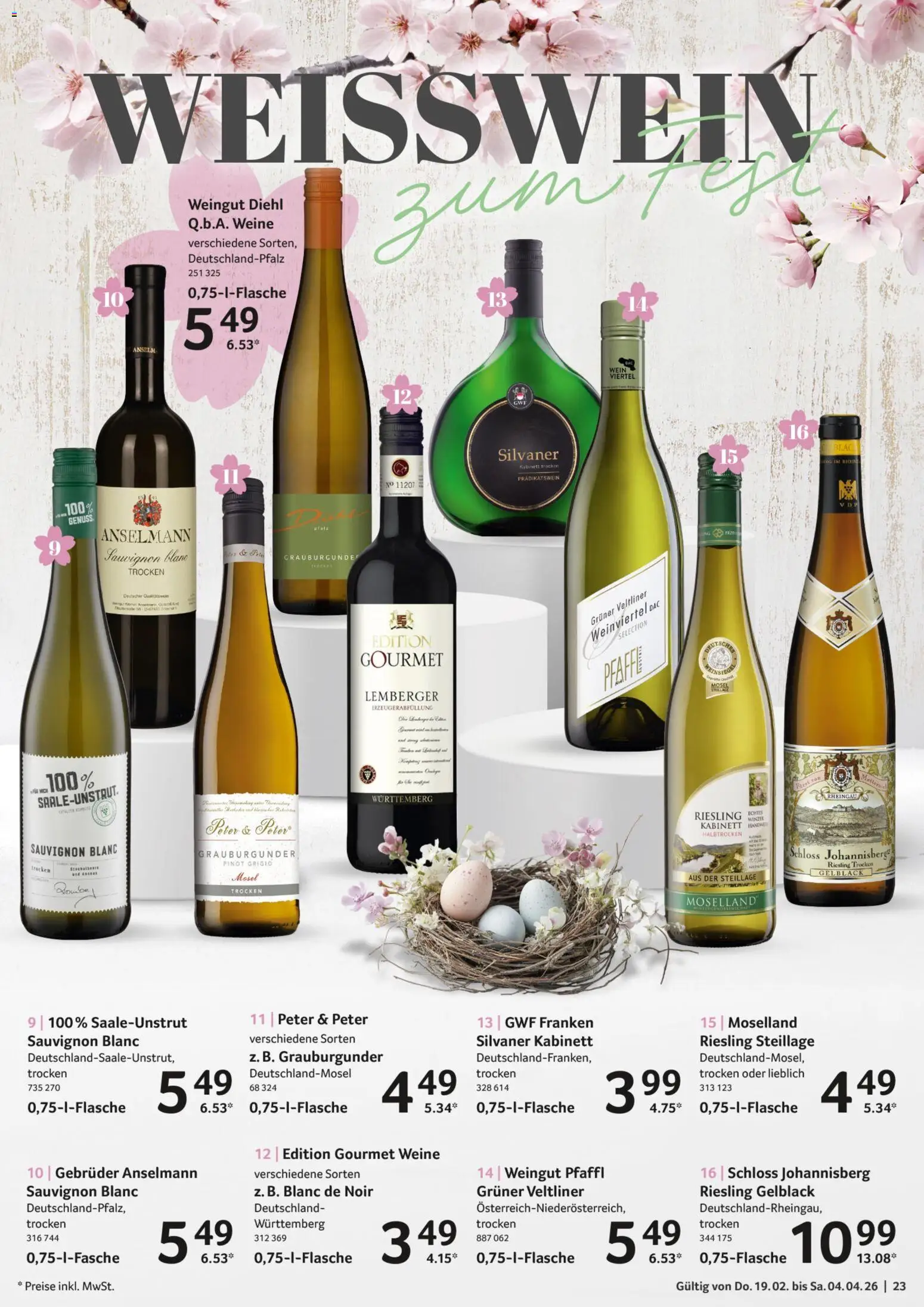 Selgros Feinkost Ostern – gültig ab 19.02.2026 | Seite: 23 | Produkte: Weißwein, Wein