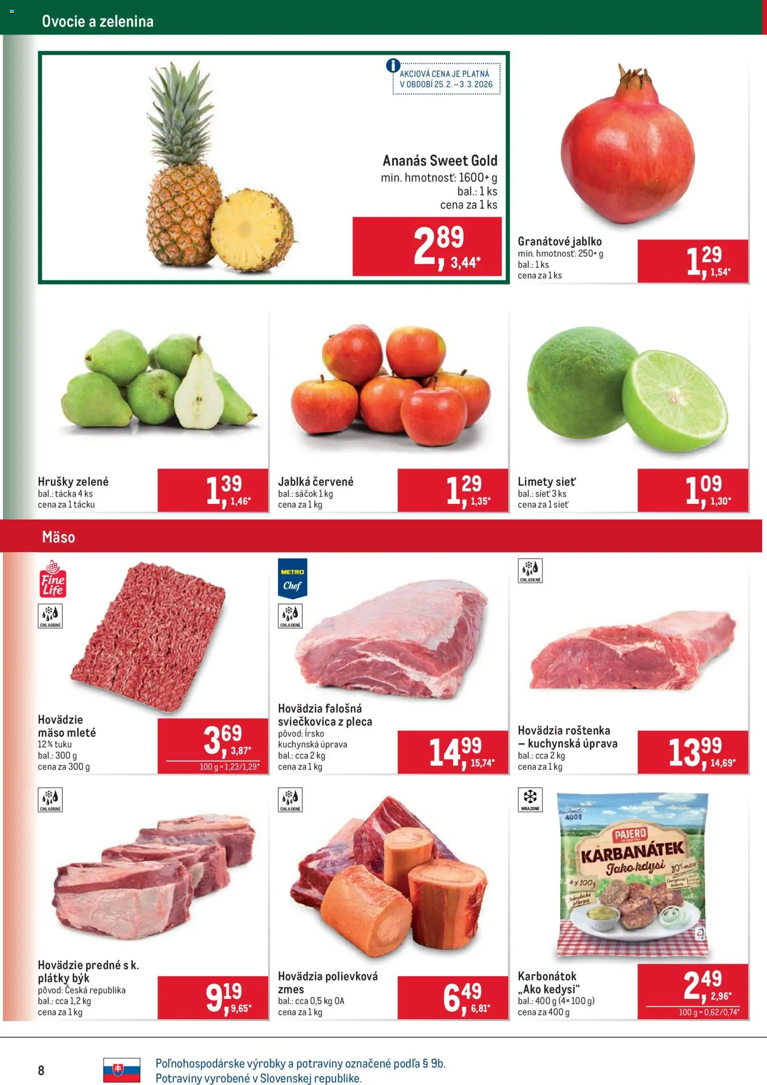 Nové Metro akcie – leták je platný od 25.02.2026 | Strana: 8 | Produkty: Jablká, Ananás, Hrušky, Ovocie