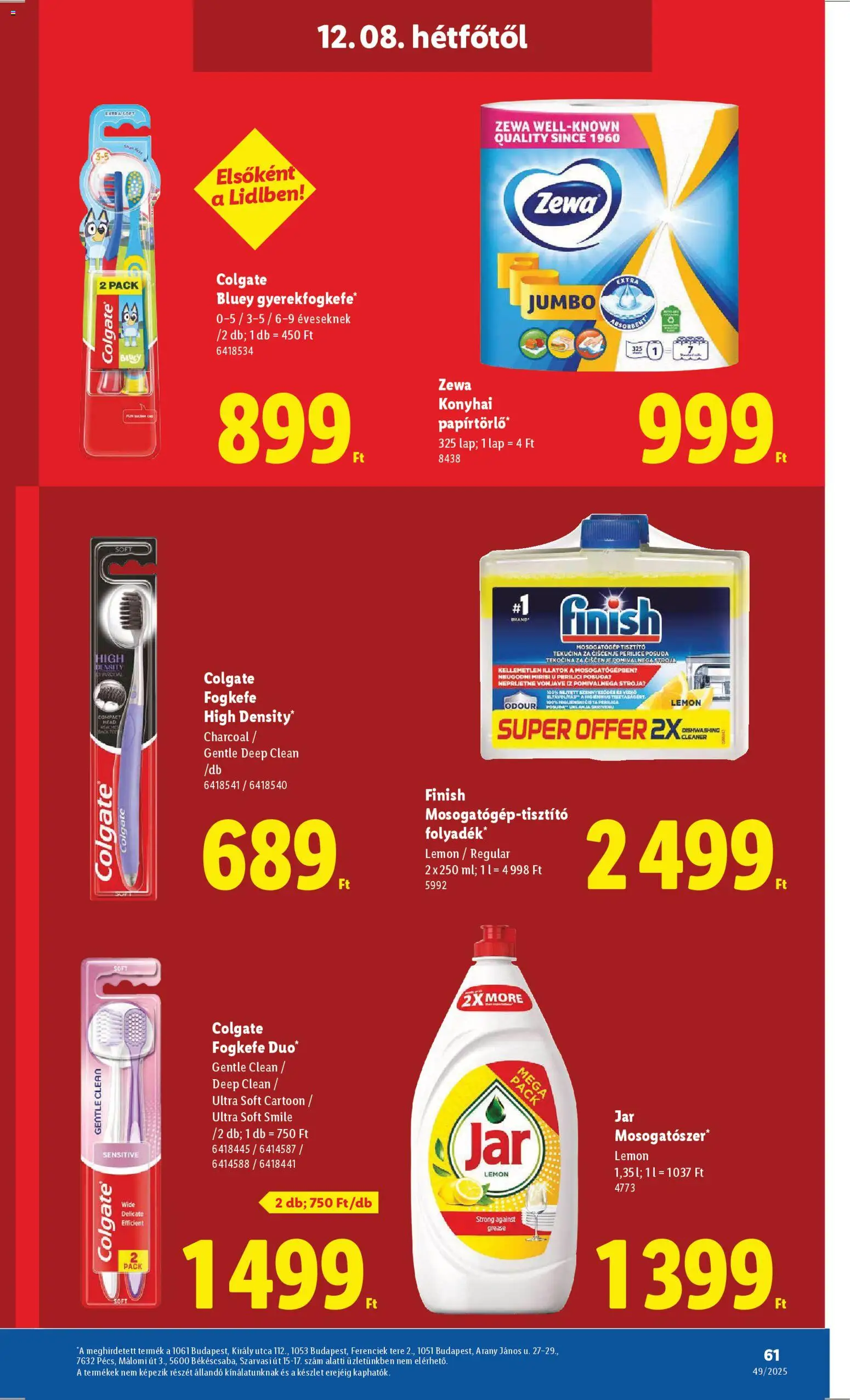 Lidl akciós ujság - amely érvényes a következő dátumtól: 04.12.2025 | Oldal: 61 | Termékek: Papírtörlő, Fogkefe, Mosogatószer, Mosogatógép tisztító