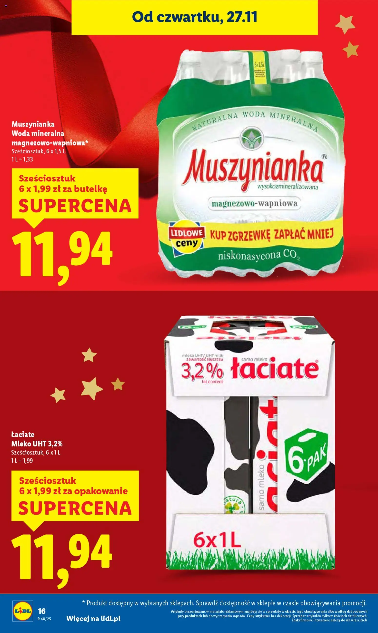 Lidl Black Friday od 27.11.2025 | Strona: 16 | Produkty: Muszynianka, Mleko, Woda
